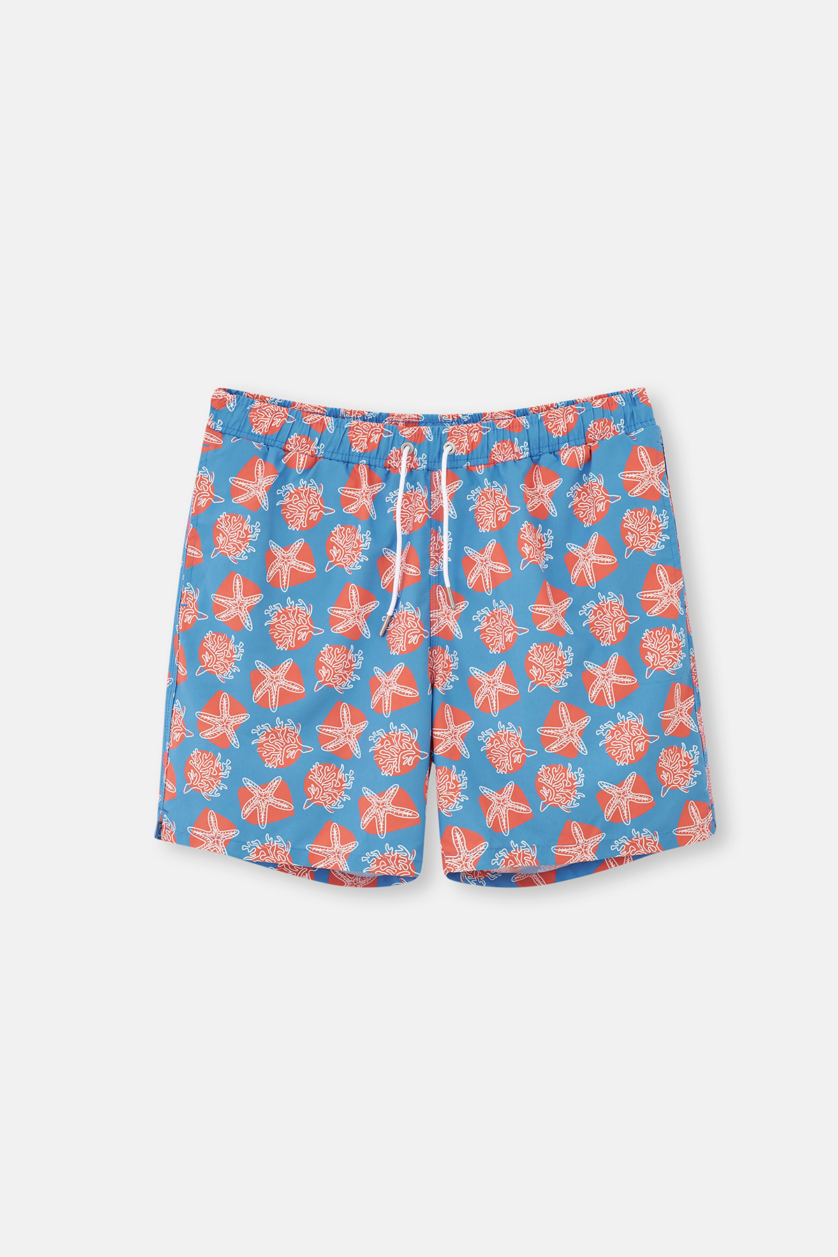 Dagi Blue-Salmon Patterned Mid-Sea Shorts