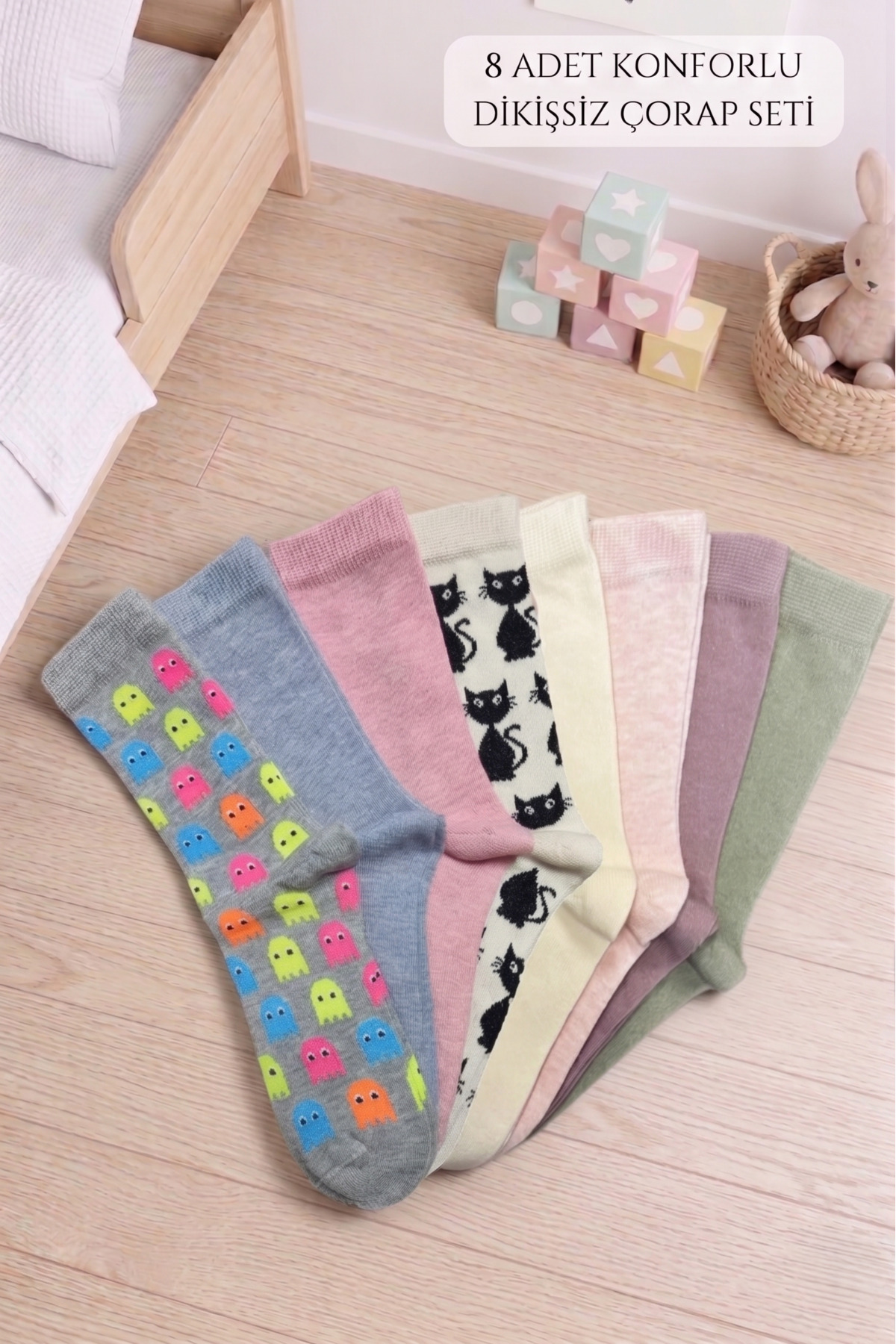 8-Pack Seamless Kids Socket Socks High Cotton 8 Pairs