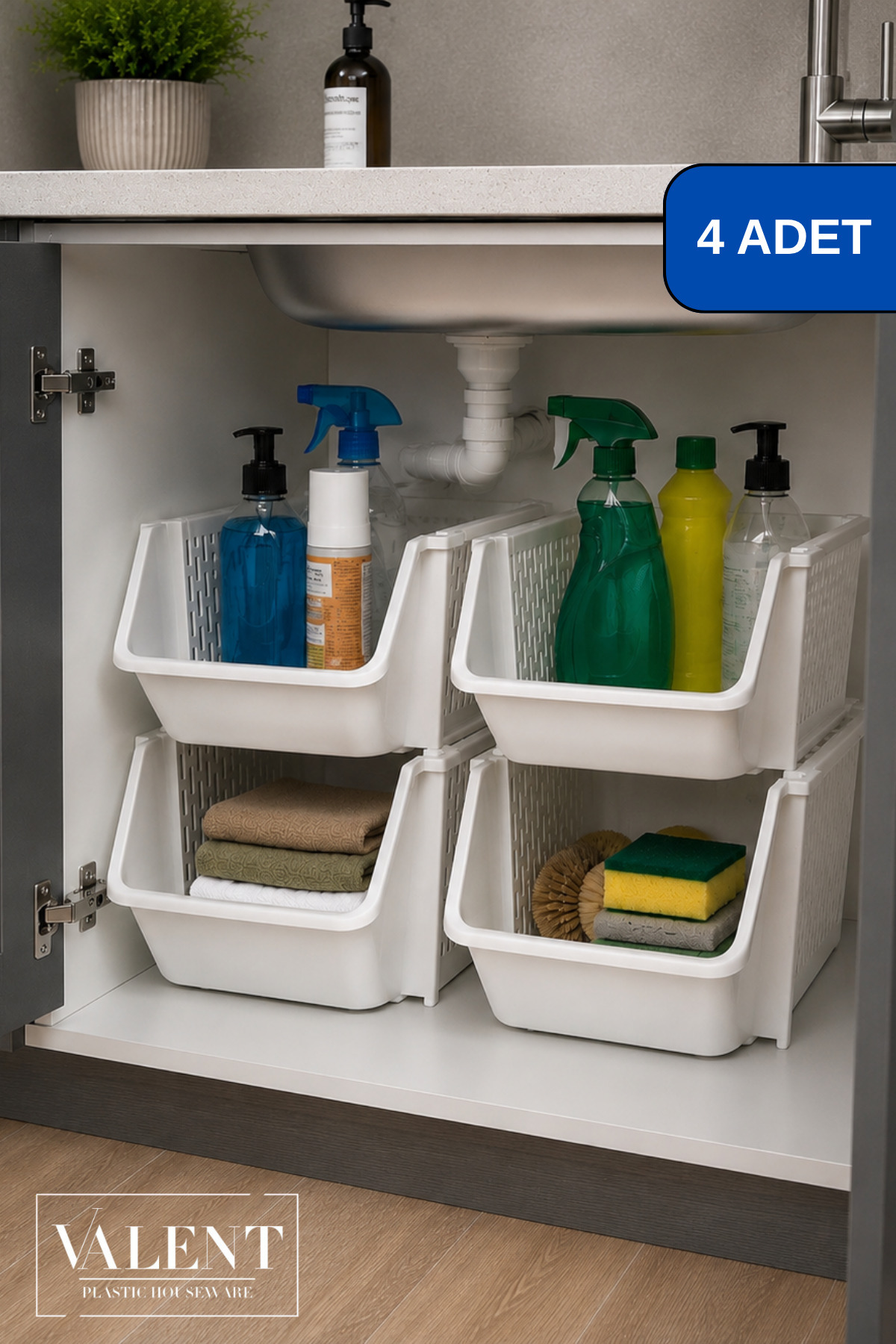 4 Pieces Stackable Organizer, Folded Organizer, Under Sink Organizer in the Cabinet