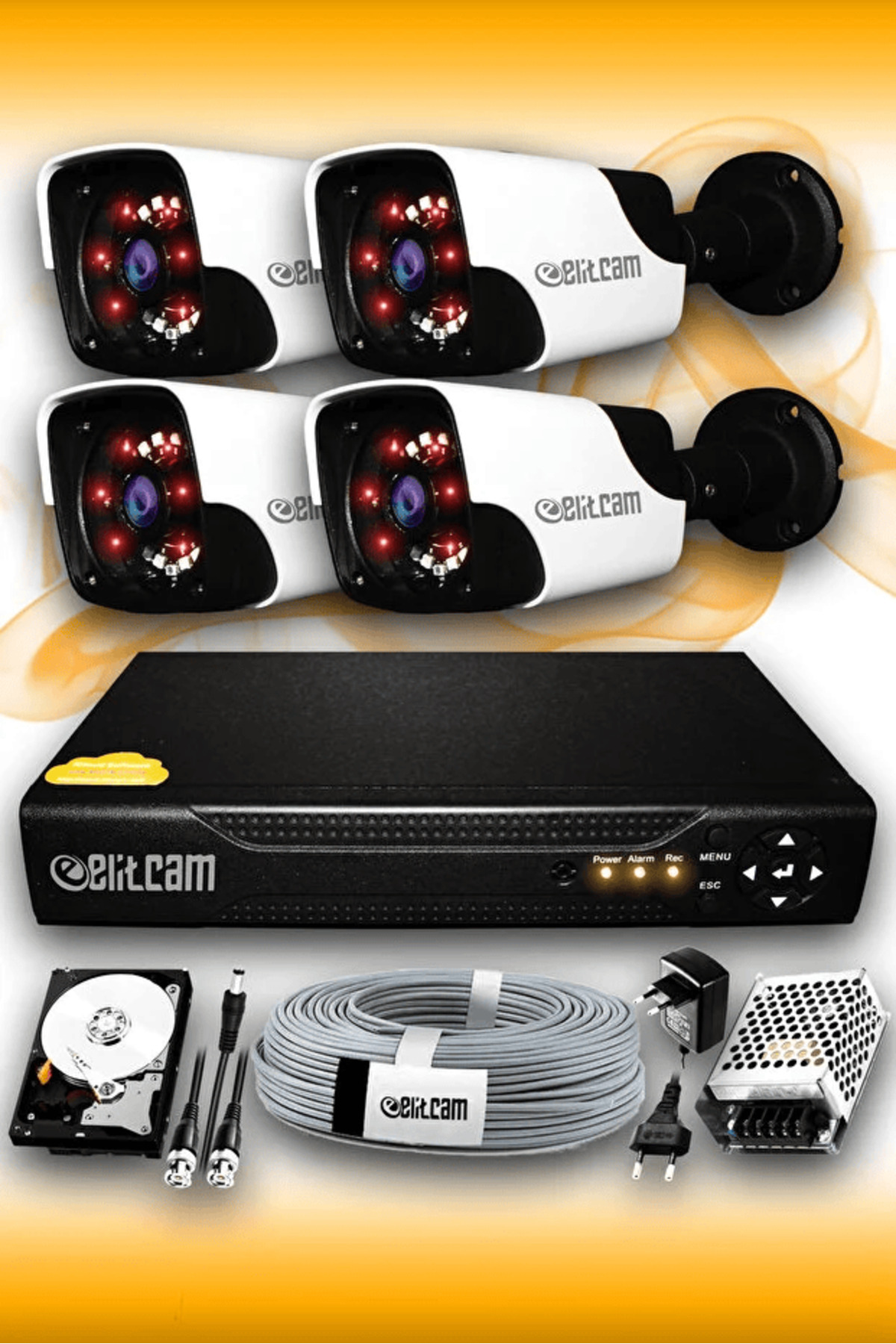 4 Cameras Super 4 Exterior Camera Set 250GB 5MP 2K Net Night Vision Security Camera System