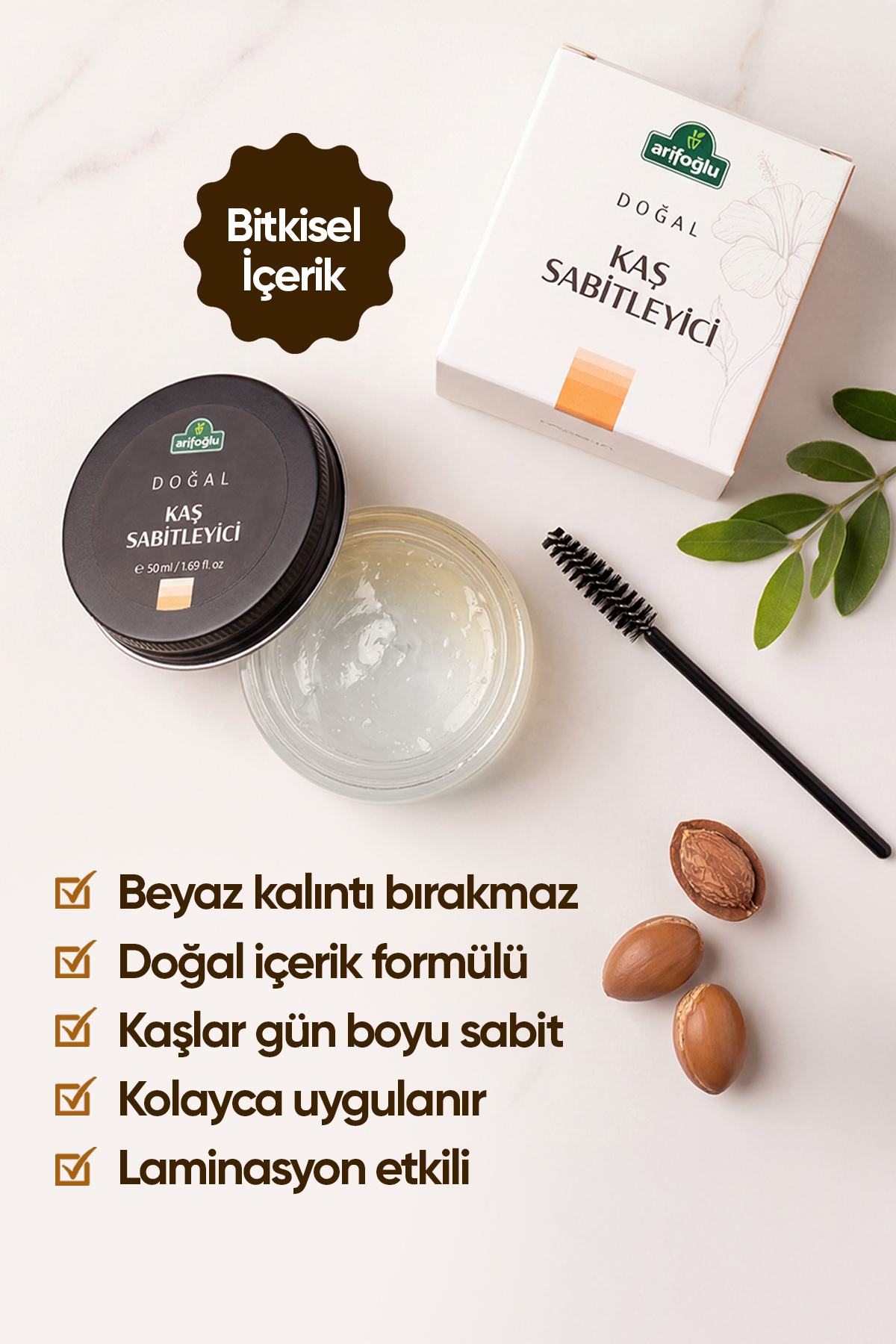 Kaş Sabitleyici, Doğal, Renksiz, Kalıcı Bakım, Şekillendirici, Wax, Biotin, Keratin ve Argan 50 Ml — سفید 700 14 112 — تصویر 3 از 8