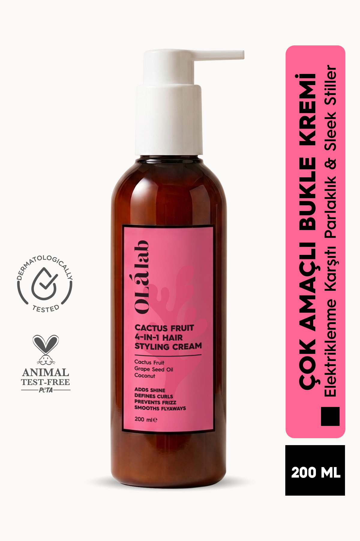 OlaLab Çok Amaçlı Bukle Kremi | Elektriklenme Karşıtı Parlaklık & Sleek Görünümler 200 ml — Cactus_SacSekillendirici
