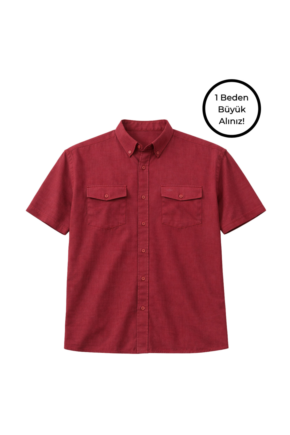 BattalModa Erkek Büyük Beden Bordo Çift Cepli Kısa Kollu Gömlek 3XL-4XL-5XL-6XL-7XL-8XL görsel 4