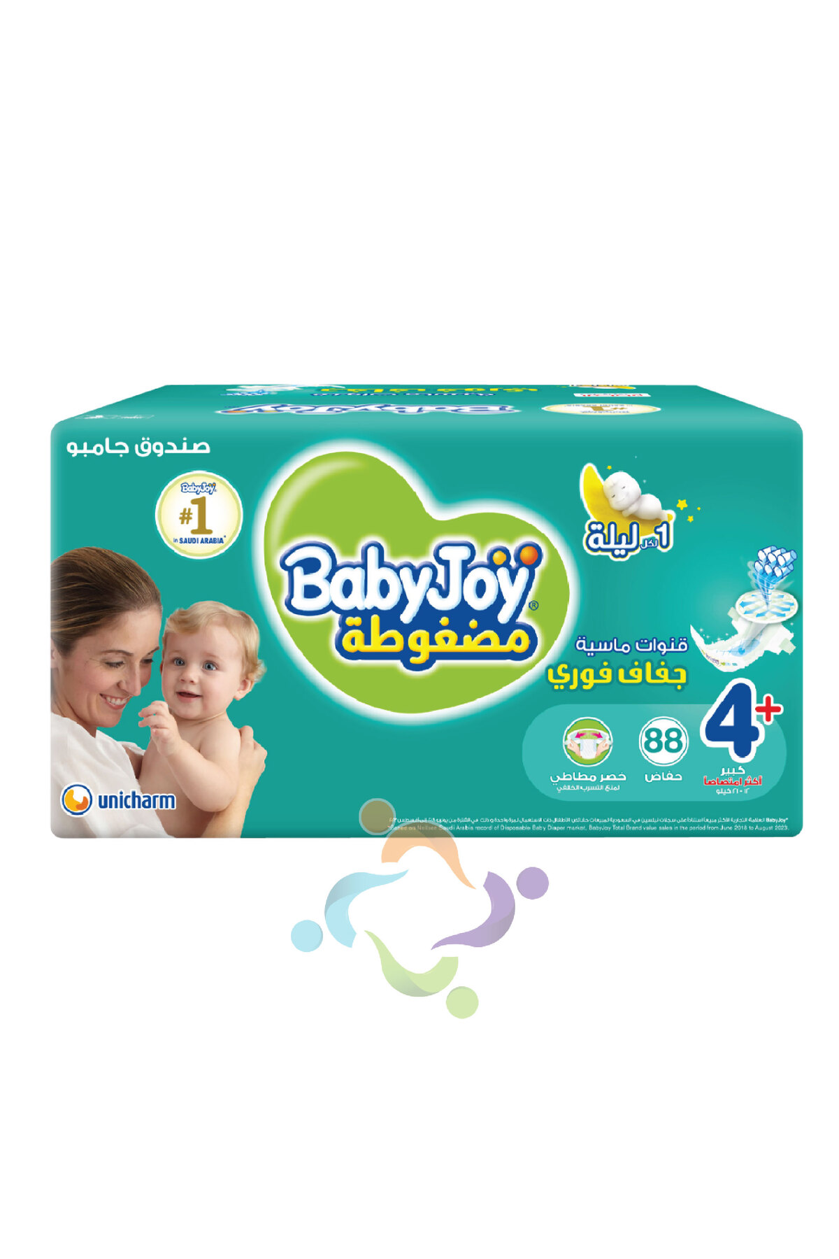 BabyJoy حفاضات مضغوطة، مقاس 4+ كبير+، صندوق جامبو، من 10 إلى 18 كجم، عدد 88