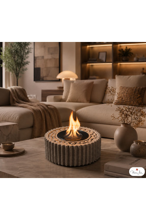 Flame Art Concept Taş Detaylı Bioethanol Masaüstü Şömine Dumansız Kokusuz Dek...
