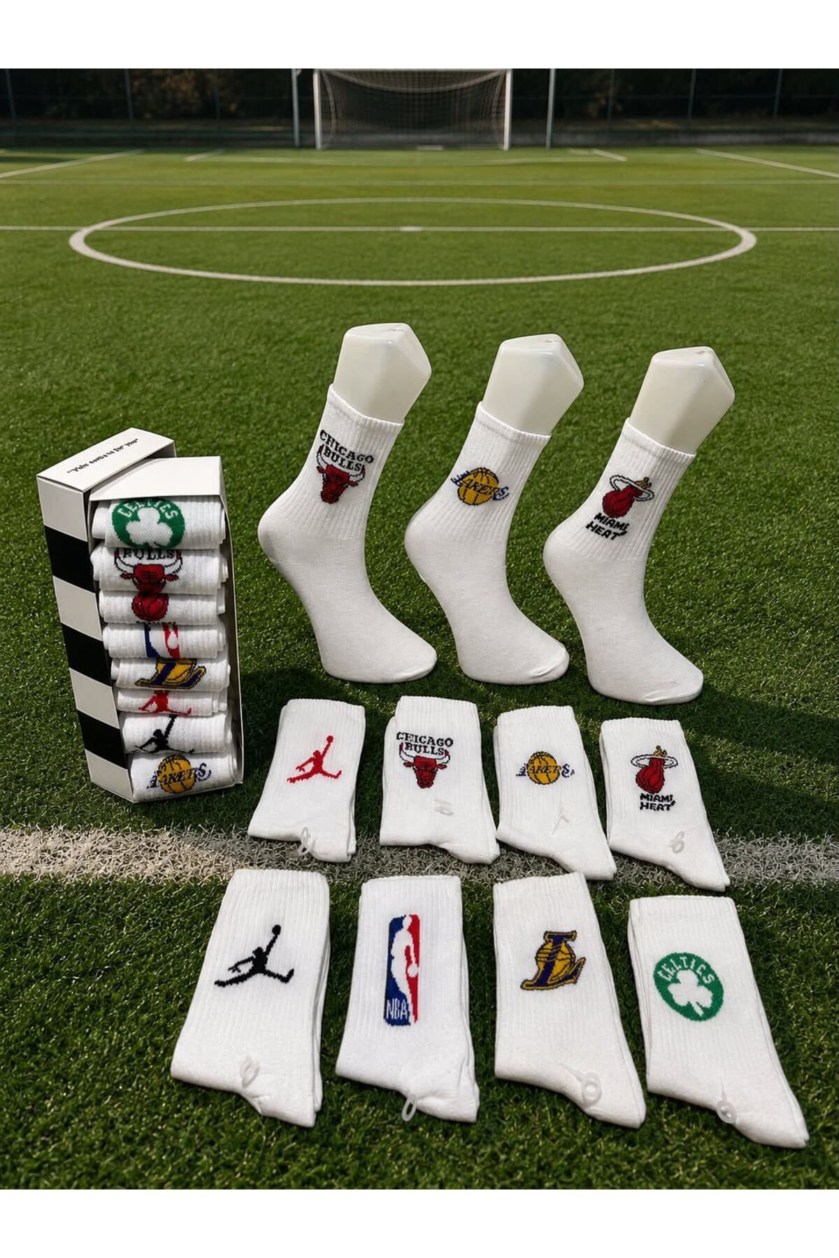 AyganStore Özel Kutulu 8’li Seri Basketbol Temali Kolej Tenis Çorap