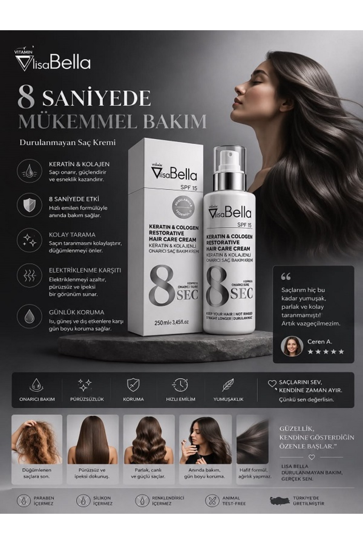 BY UTAH LİSA BELLA Keratin &colagen Durulanmayan Onarıcı Saç Bakım