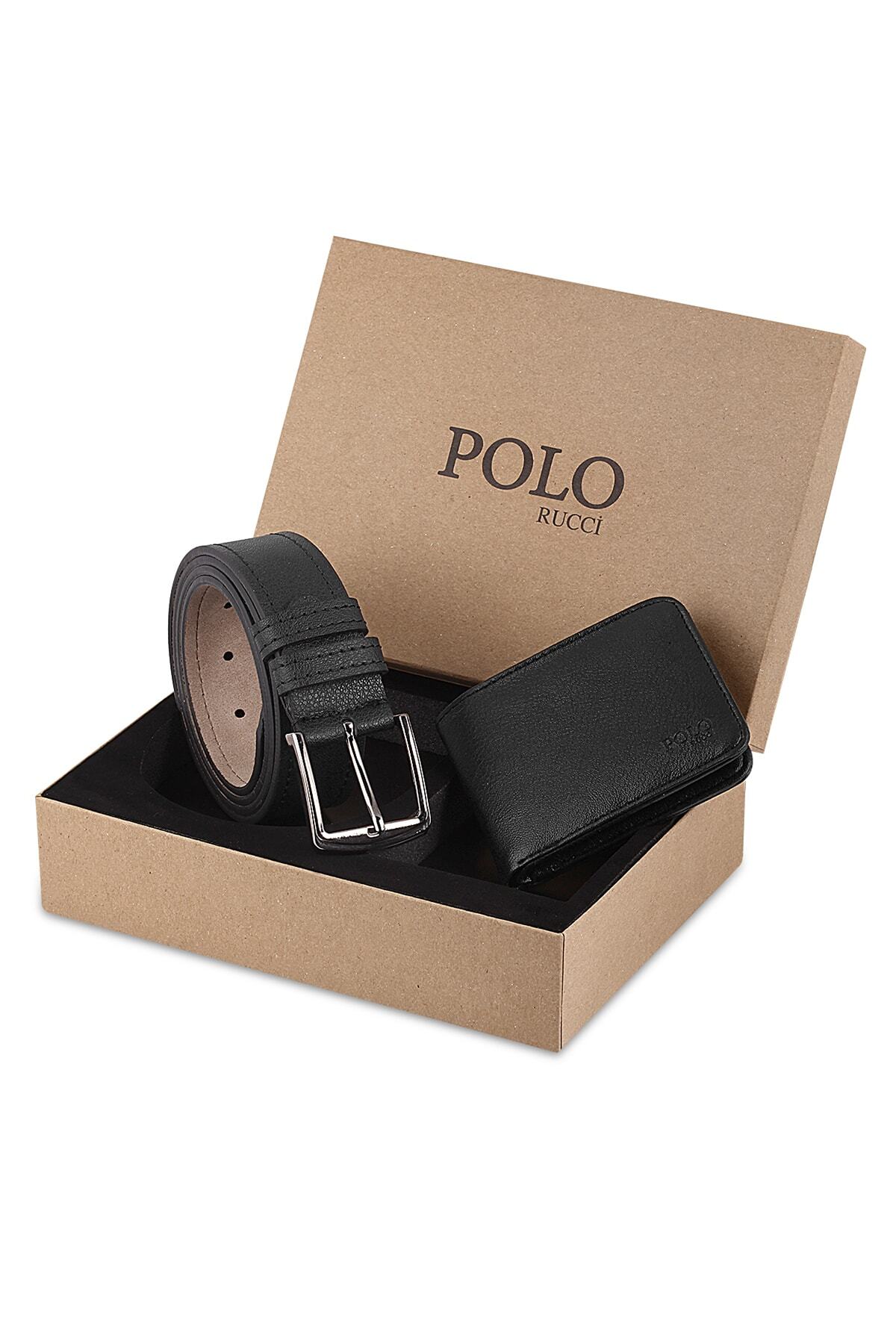 POLO Rucci Kutulu Erkek Siyah Set Kemer Cüzdan Hediye Seti görsel 2
