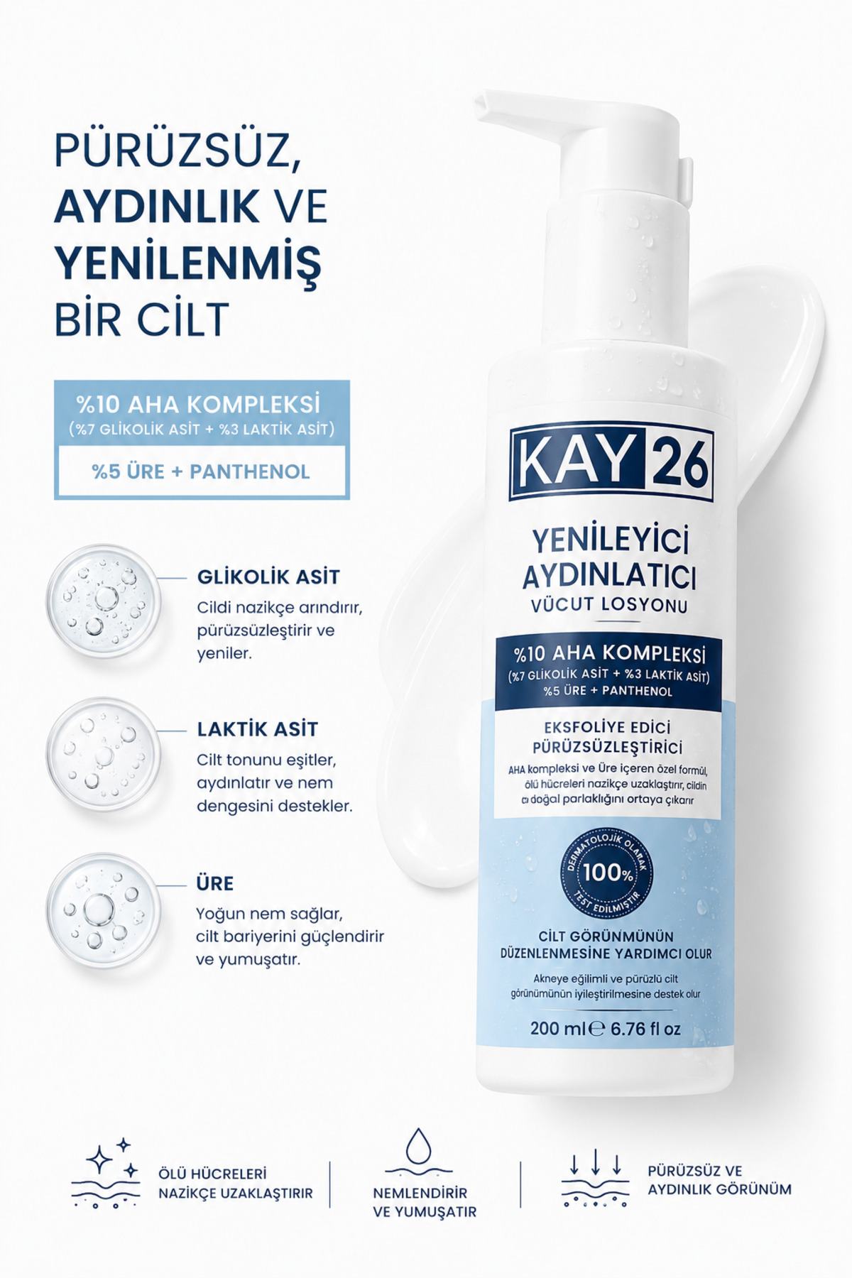 KAY26 YENİLEYİCİ AYDINLATICI VÜCUT LOSYONU - 10% AHA — KAY26-AHA-200