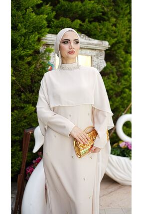 White Corner 3137 ŞİFON PELERİN DETAYLI ELBİSE TASARIM ELBİSE