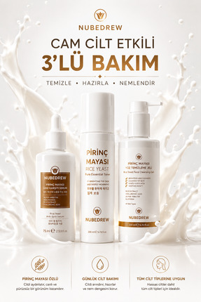 NUBEDREW Pirinç Mayası 3’lü Cilt Bakım Seti – Yüz Temizleme Jeli+ Tonik + Lek...