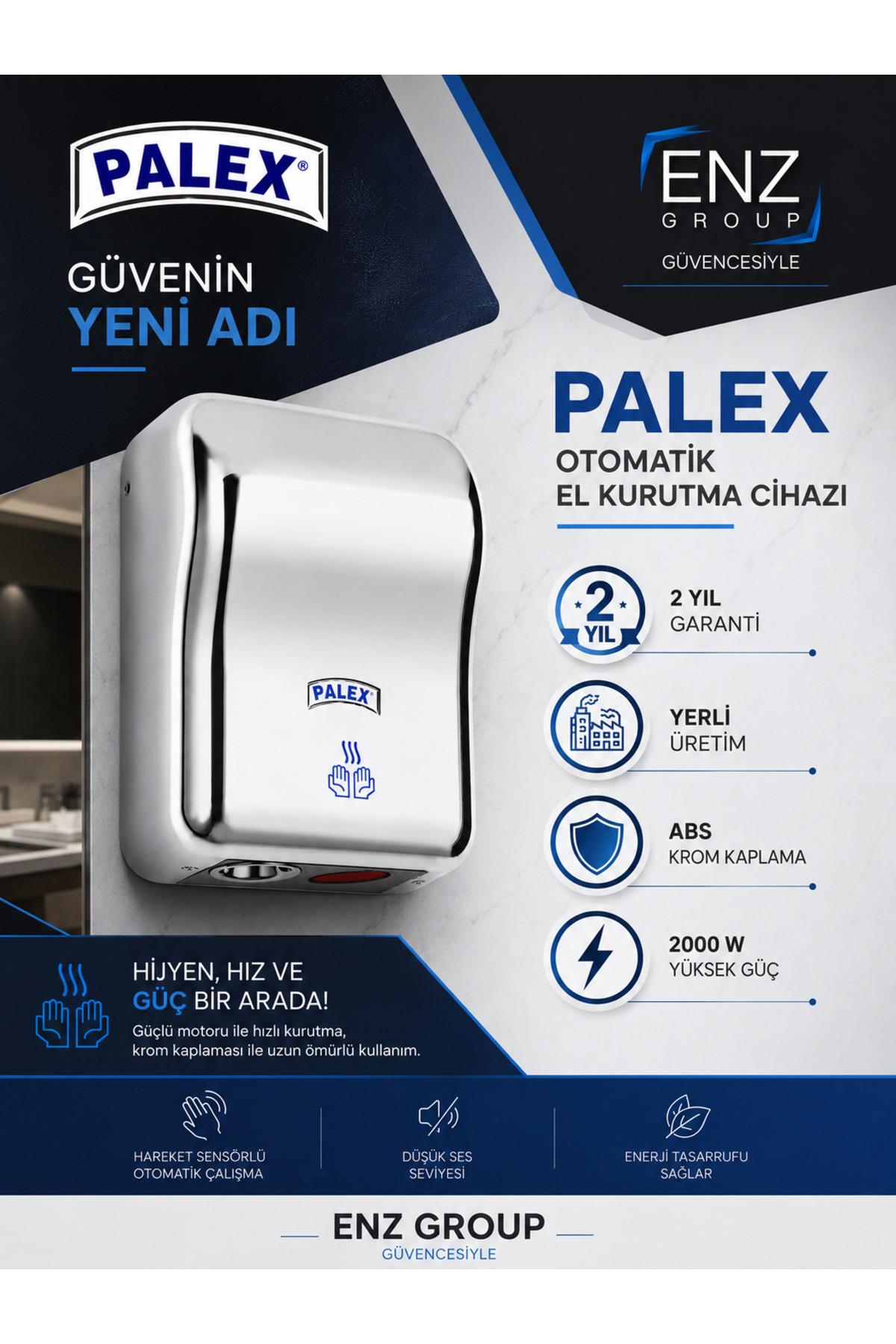 Photocell 2000w Chrome Plated Abs Hand Dryer