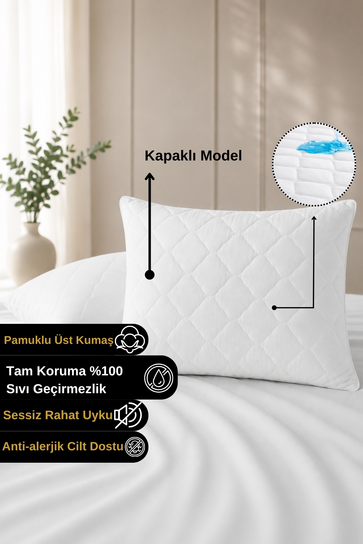 Microfiber 100% Waterproof Pillow Fade with Quilted Cover , Quiet and Comfortable Use