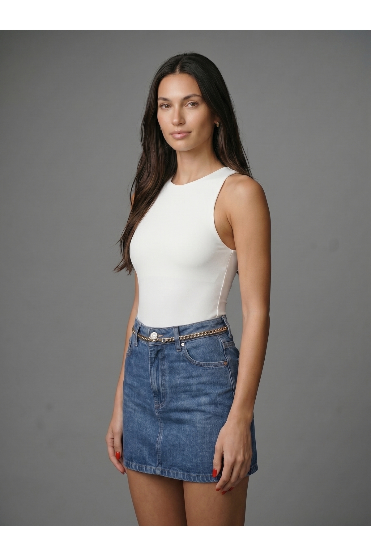 Kadın Halter Yaka Çıtçıtlı Body Slim Fit Dar Kalıp Likralı Bodysuit - Beyaz 2
