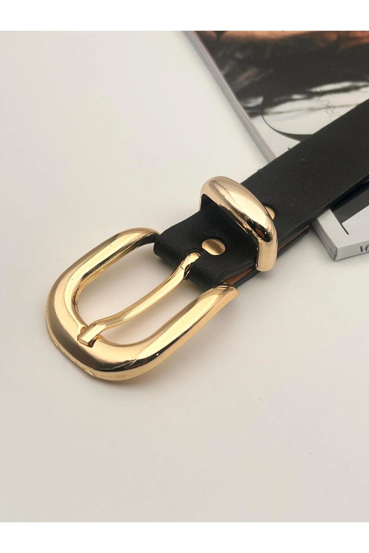 Descoin Siyah/Gold Tokalı Köprülü Kadın Kemeri,Ceket Kemeri,Pantolon Kemeri,Elbise Kemeri görsel 5