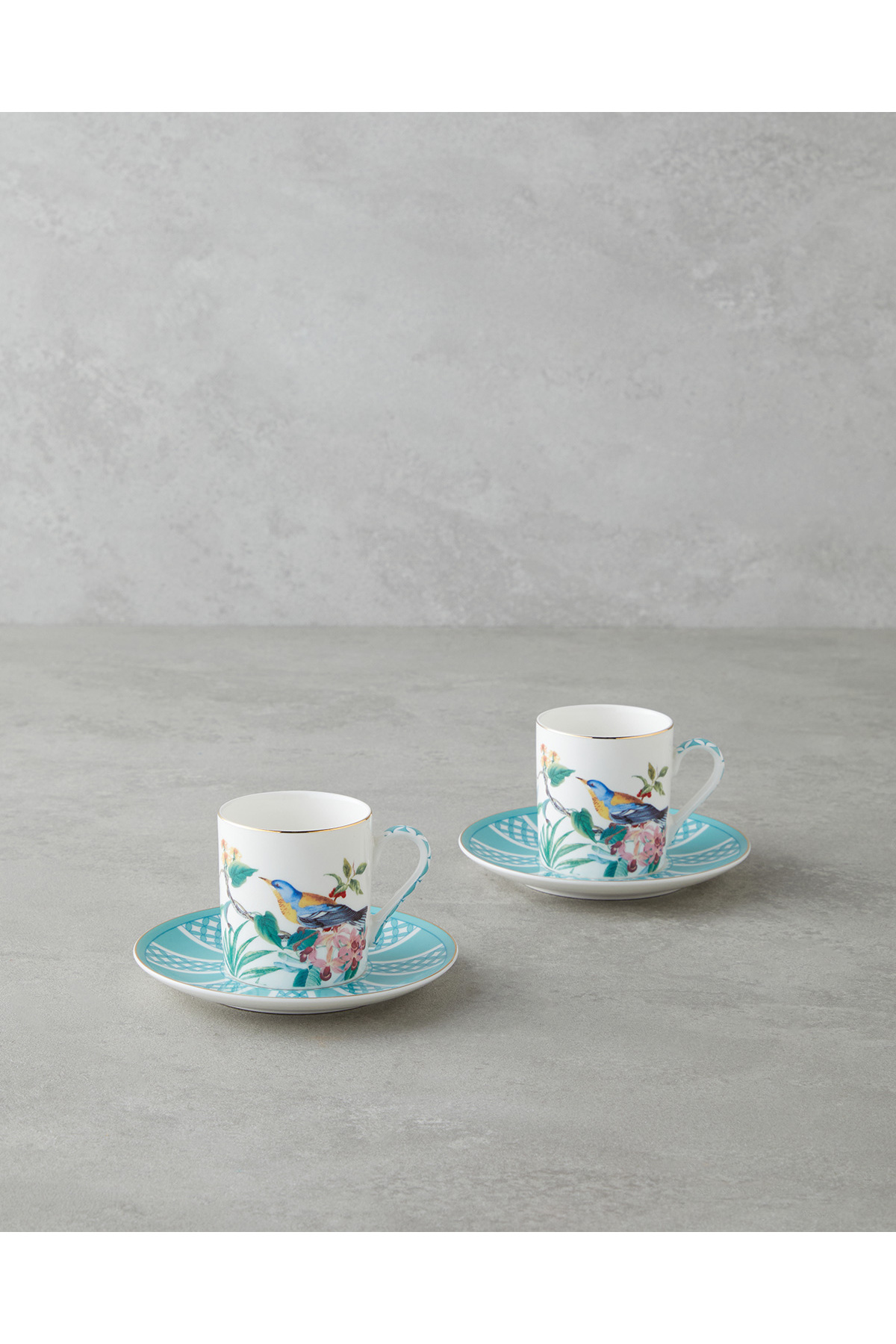 English Home Freesia New Bone China 4-Piece Coffee Cup Set for 2 People 90 ml Blue