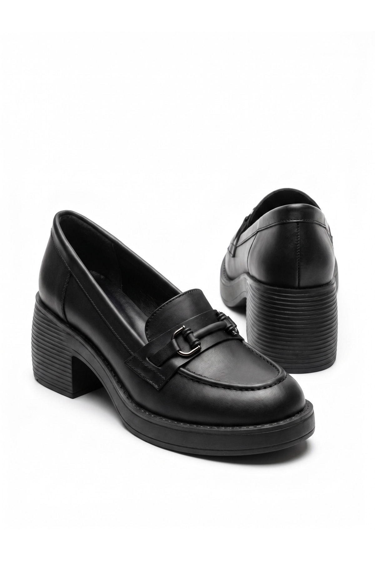 GİAMGİA STORE Kadın Siyah Kalın Tabanlı Tokalı Platform Topuklu Günlük Loafer Casual Ayakkabı görsel 5