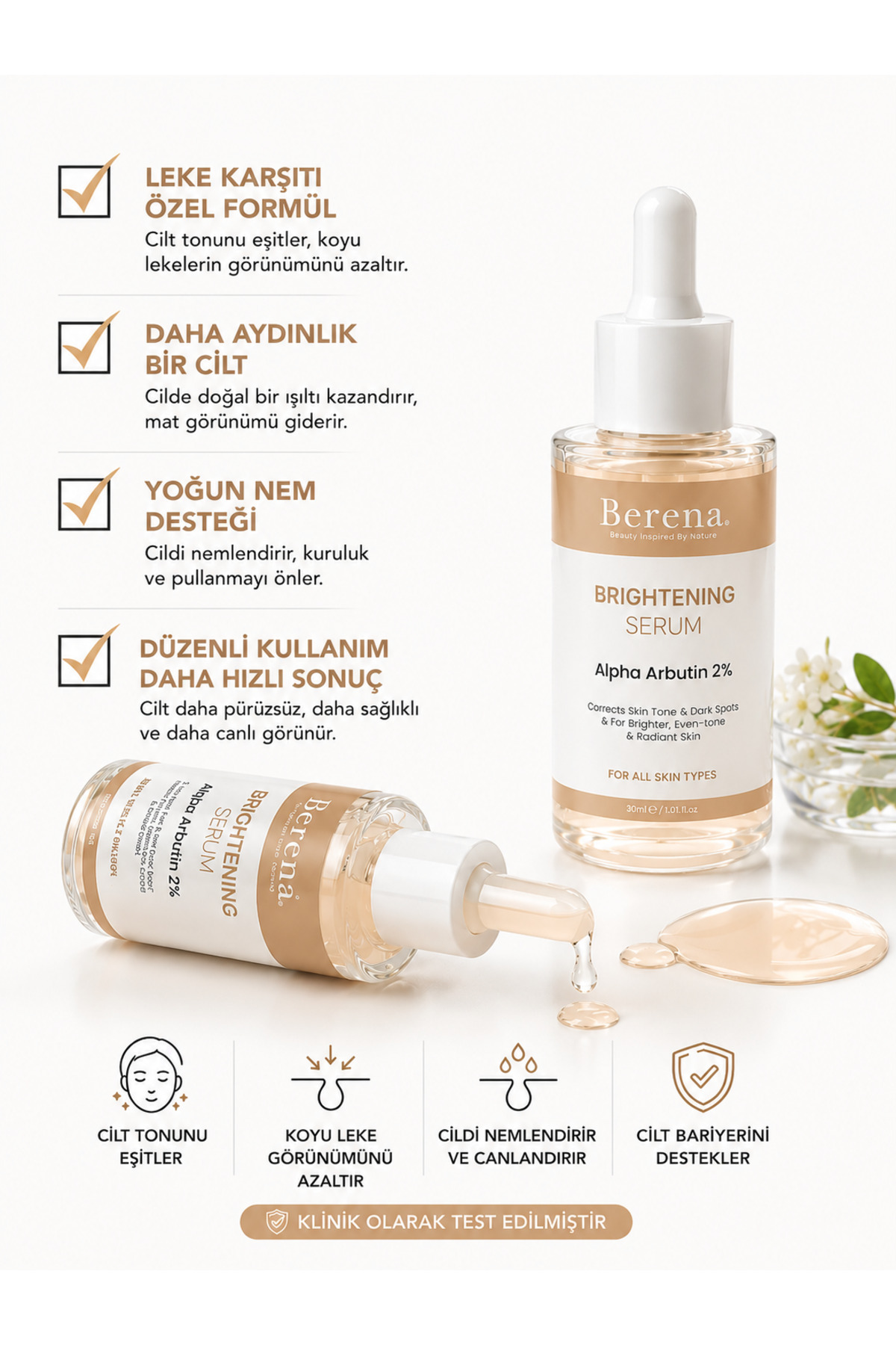 leke karşıtı arbutin niacinamide cilt bakım serumu 30ml (alfa arbutin %2+ niacinamid %5 ) — 7784587 — تصویر 3 از 6