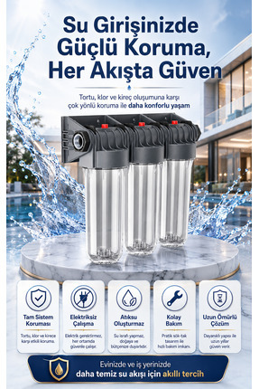 watalina 10” Üçlü Filtrasyon – Tortu, Klor ve Kirece Karşı Su Giriş Filtresi