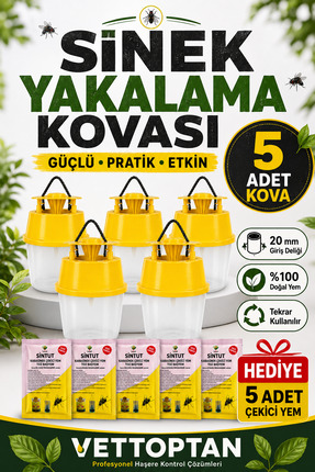 vettoptan 5 Adet Karasinek Tuzağı Kova Kara Sinek Öldürücü Sintut Bahçe Çiftl...