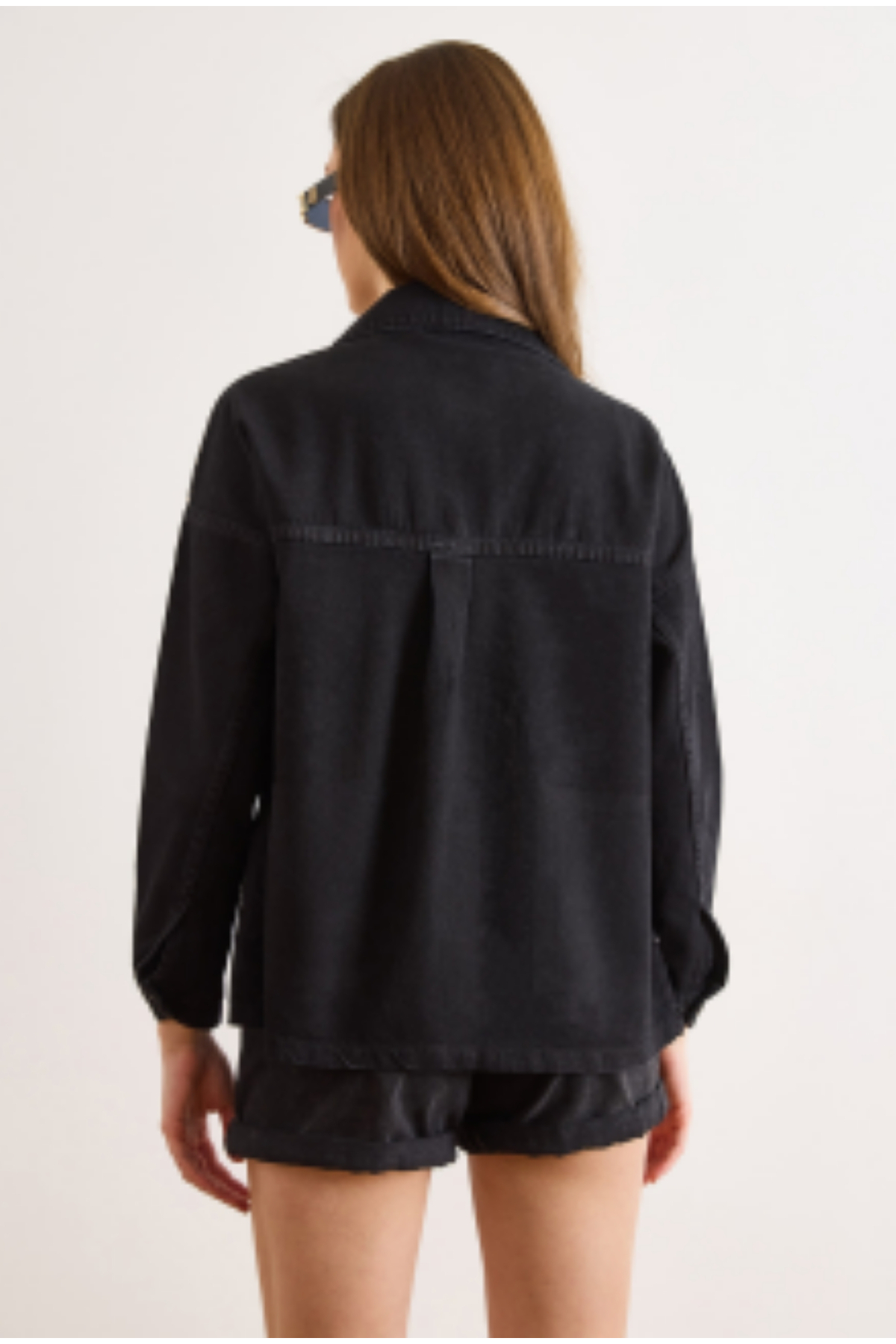 Olalook Kadın Siyah Serpme Taş Detaylı Cepli Pamuk Denim Ceket CKT-19000448 görsel 6