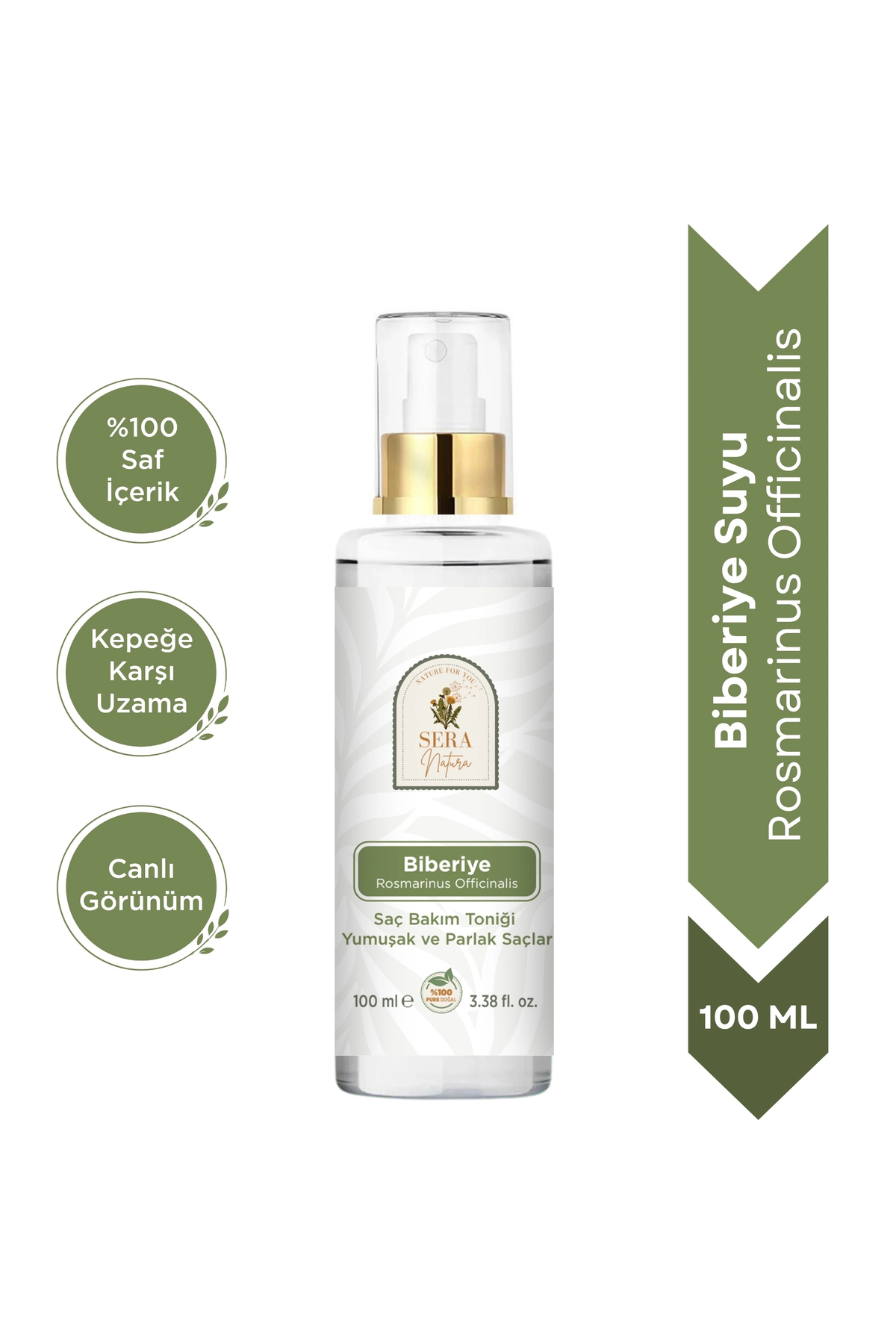 Sera Natura Saf Biberiye Suyu Saç Bakım Toniği 100 ml – %100 Saf, Doğal Saç Güçlendirici ve Canlandırıcı — P53S6278