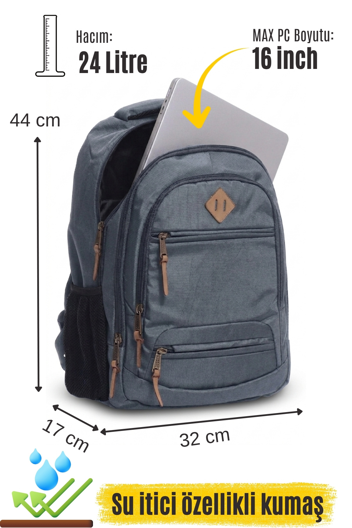 byhakan Unisex Günlük Okul Seyahat Sırt Çantası Gk19 Gri görsel 7