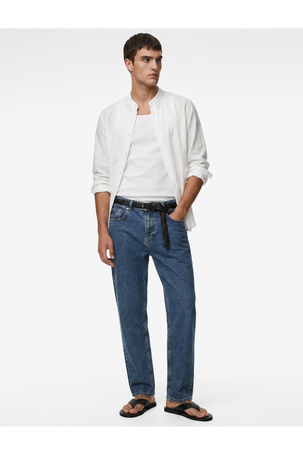 Normal Bel Cepli Pamuklu Vintage Straight Fit Jean Pantolon