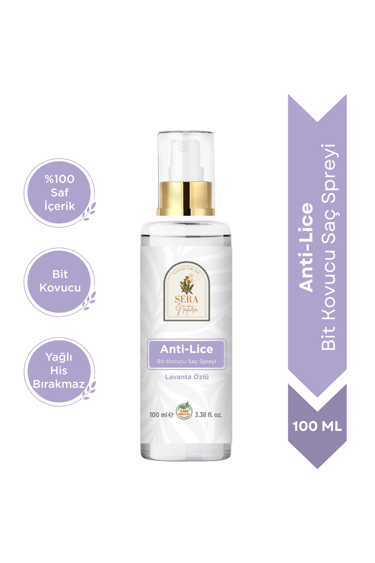 Sera Natura Anti-Lice Lavanta Özlü Bit Kovucu Saç Spreyi 100 ml. – %100 Doğal, Durulama Gerektirmez, Tüm Yaşlar — P74S5978