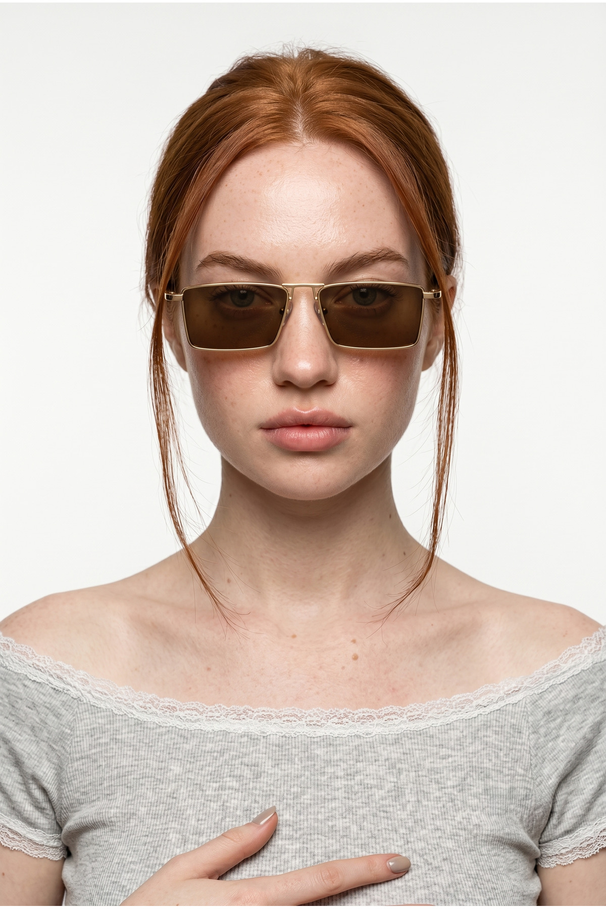 Houseofeyeris AURIX Dikdörtgen Kahverengi Metal Güneş Gözlüğü, İnce Çerçeve, Minimal Unisex Stil, UV400 Koruma
