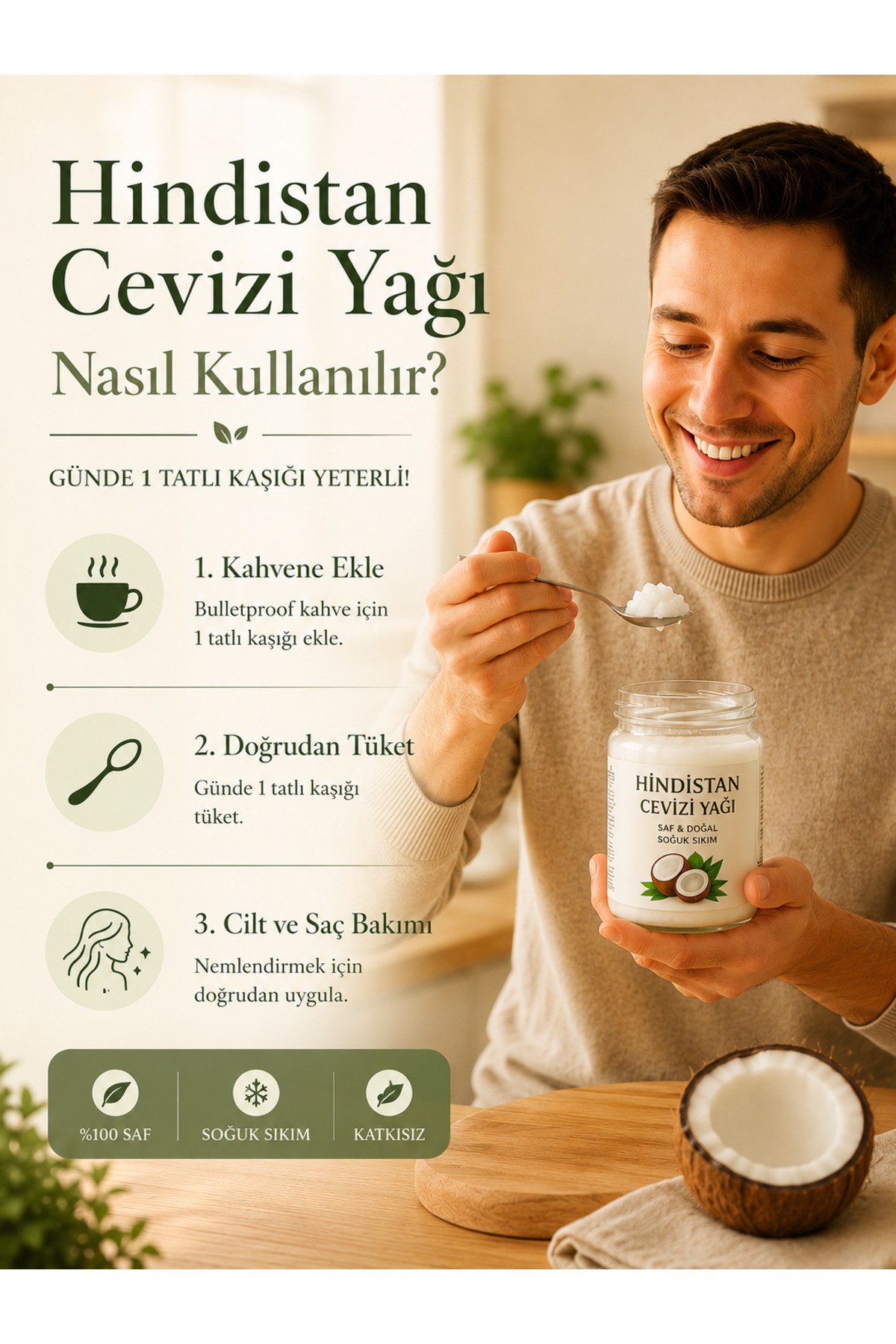 %100 Doğal Hindistan Cevizi Yağı 300 ml – Soğuk Sıkım – Cam Şişe – Katkısız ve Saf — TYCDFPAMSN172743057053146 — تصویر 4 از 8