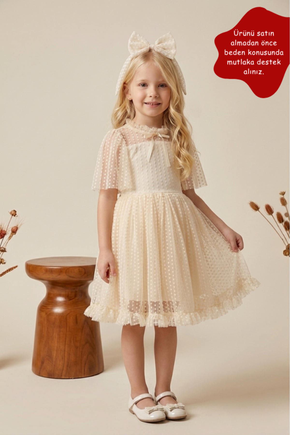 Eray Kids Puanlı Dantel Yaka Fırfırlı Kız Çocuk Abiye Elbise