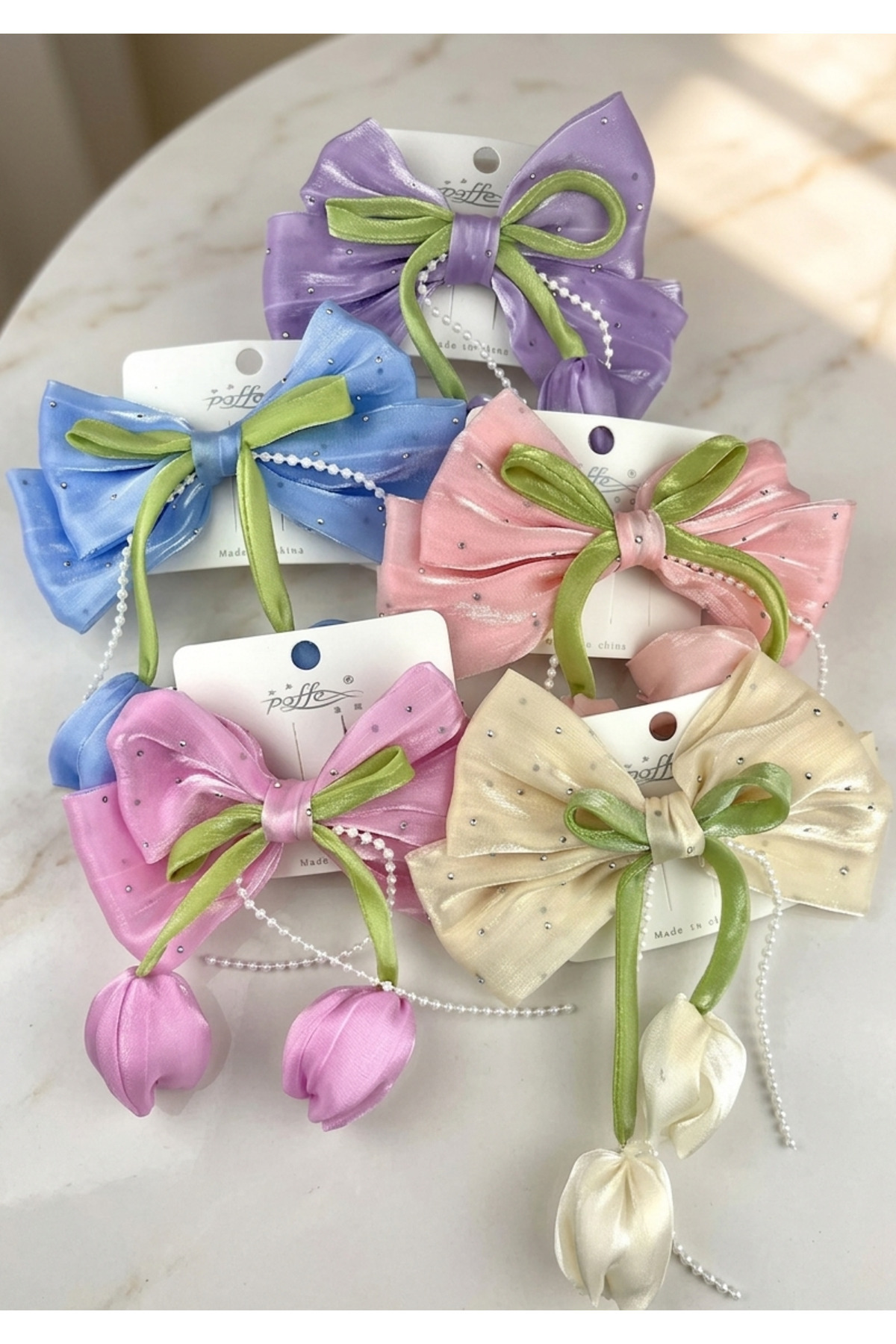 Pearl Detailed Tulip Bowknot Buckle 1 Piece