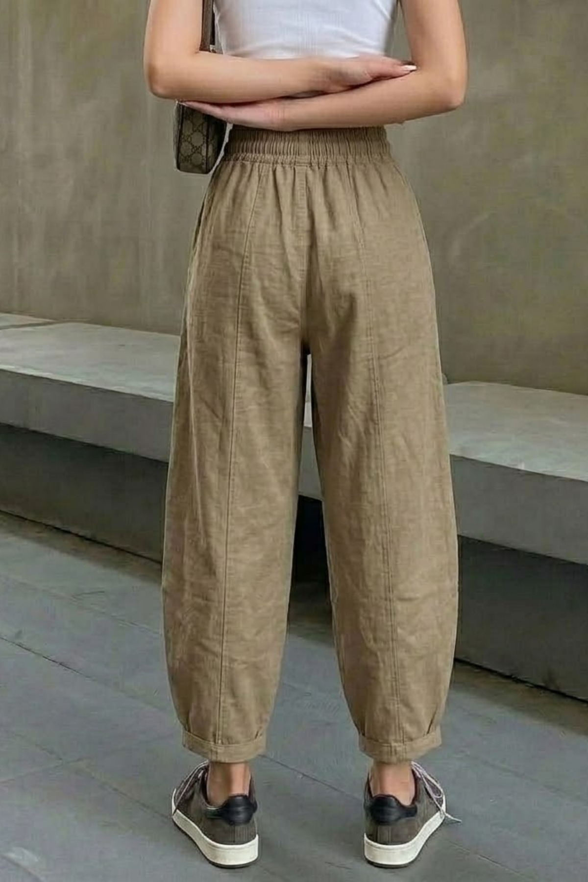 COMBİNE MİCHAİL Kadın Beli Lastikli Vizon Şalvar Pantolon görsel 6