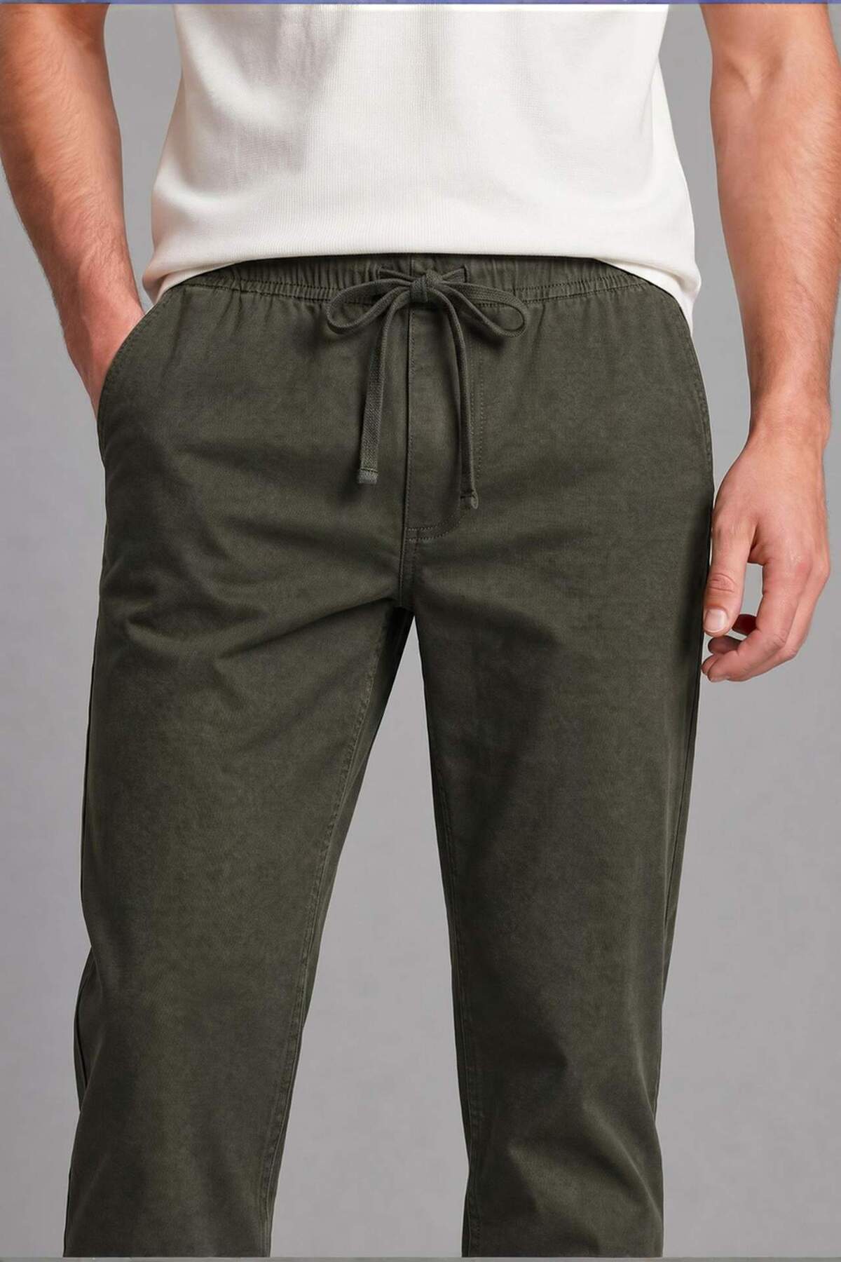 DeFacto Keten Karışımlı Elastik Bağcıklı Bel Regular Fit Yeşil Pantolon H8853AX26SM görsel 5