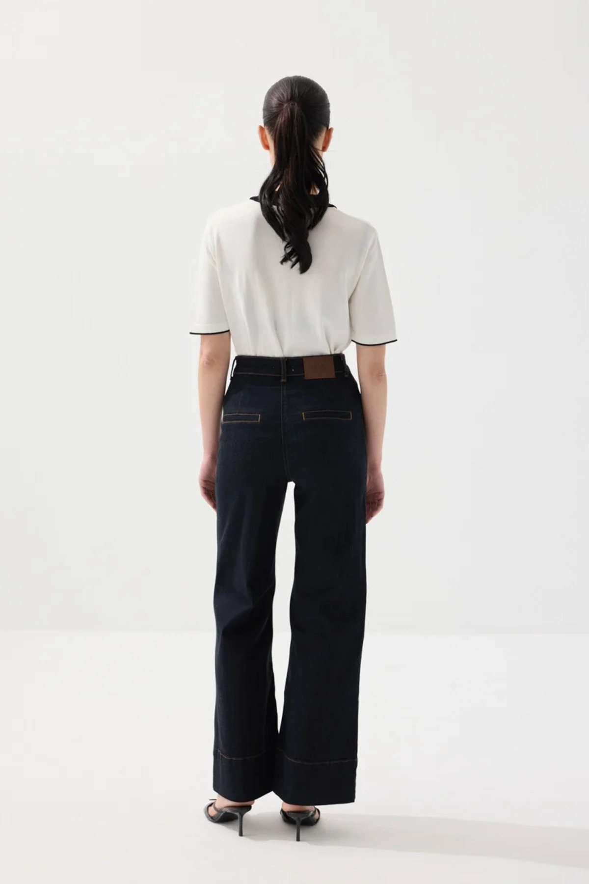 Gusto Bol Paçalı Nervür Dikişli Tensel Denim Pantolon - Lacivert görsel 7