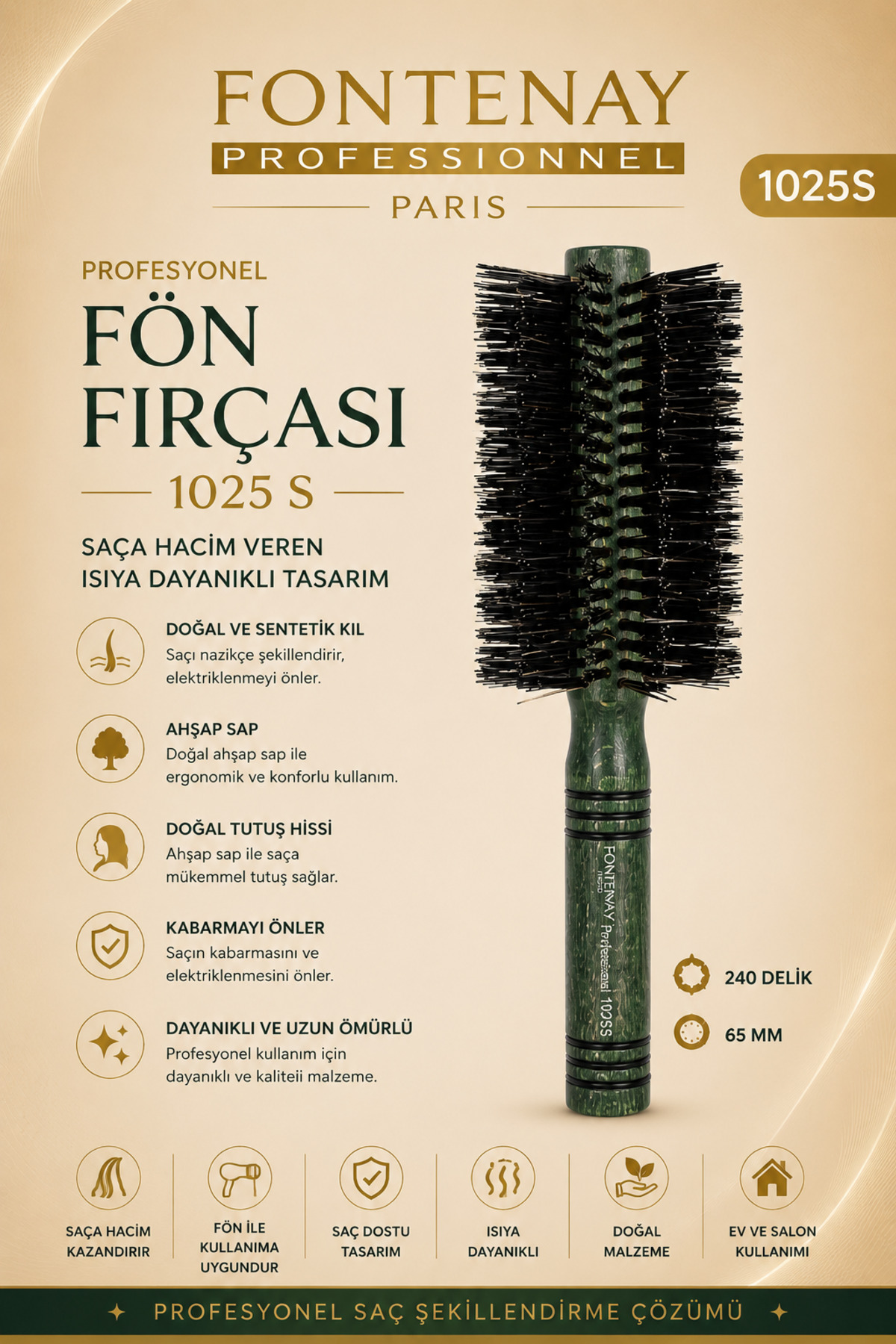 Fontenay 1025 S Profesyonel Fön Fırçası – Saça Hacim Veren Isıya Dayanıklı Tasarım — سبز FN-200