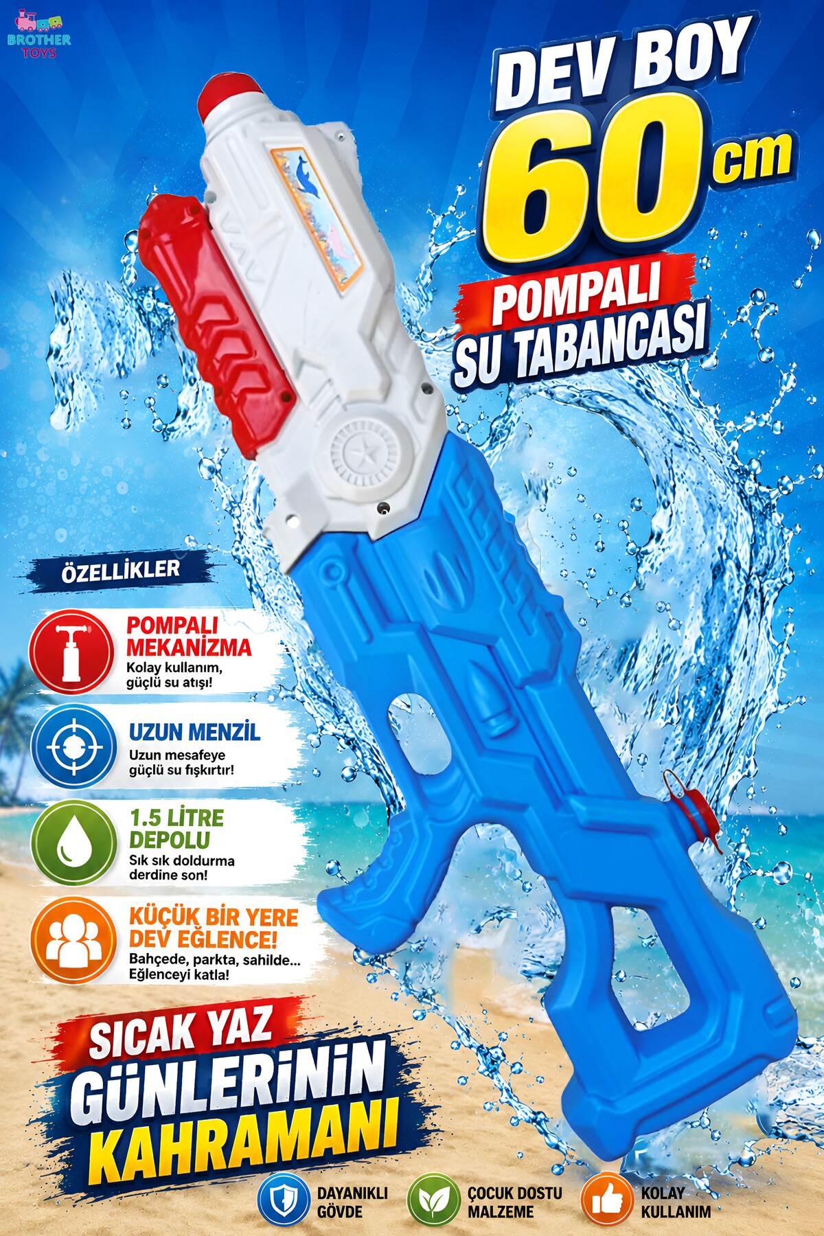 Brother Toys 1500 ML. Jumbo Dev Boy Pompalı Kaliteli Sızdırmaz Su