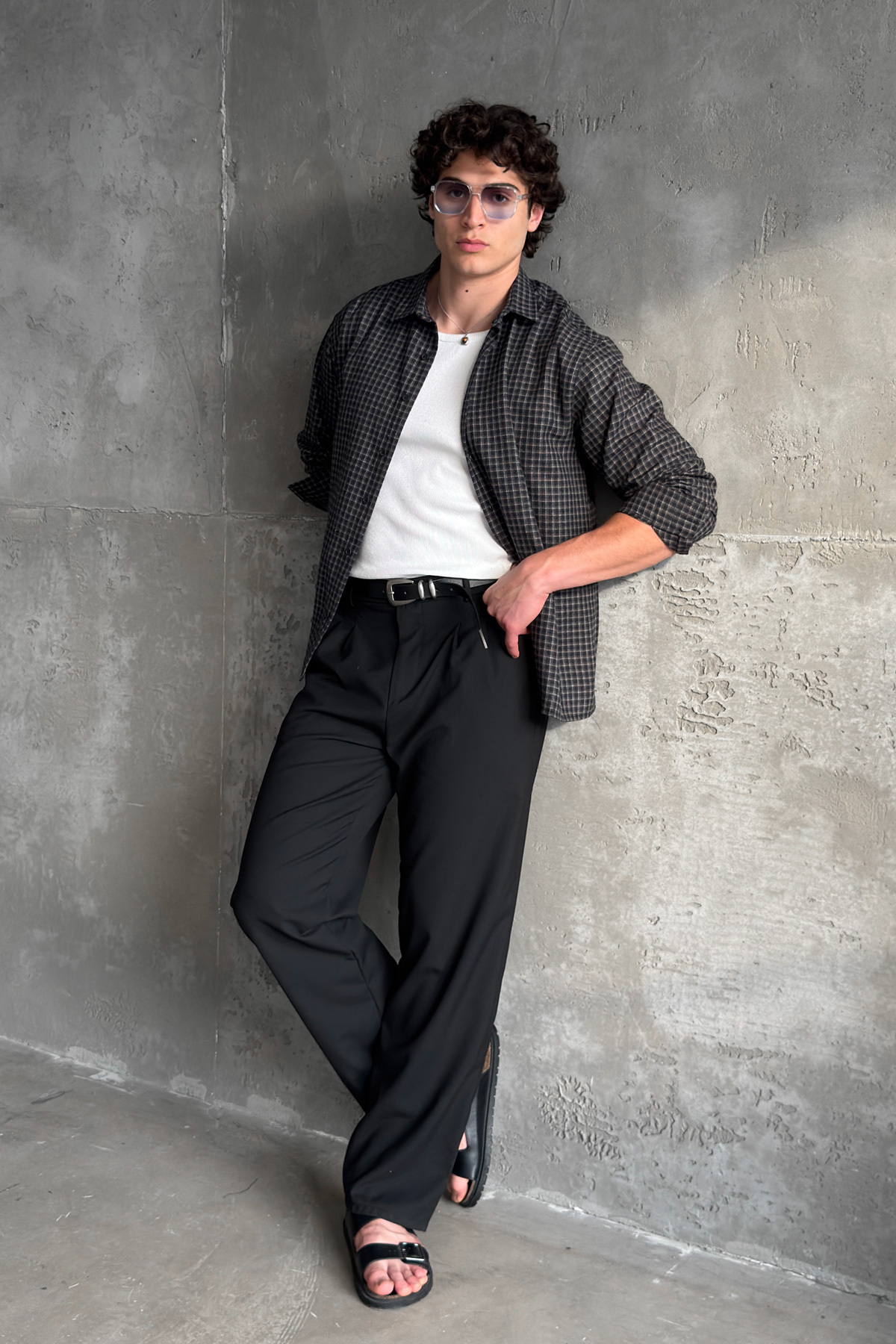 Erkek Oversize %100 Pamuk Ekose Gömlek — رنگارنگ HY26KE03016 — تصویر 4 از 8