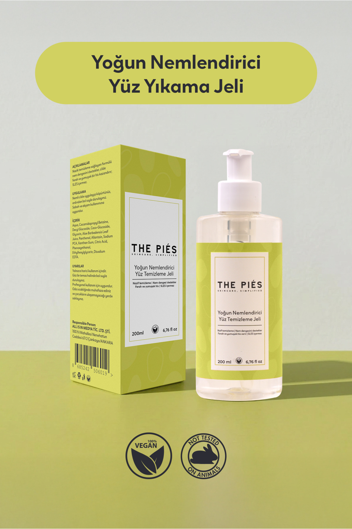 The Pies Yoğun Nemlendirici Yüz Temizleme Jeli 200 ml SLES Ve Parfüm İçermez — YTJ01