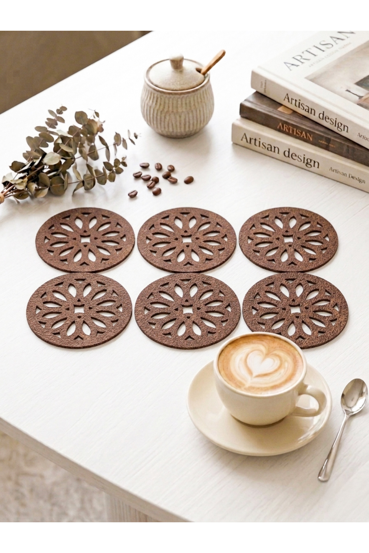 Brown 6-Piece Round Coaster 10x10cm