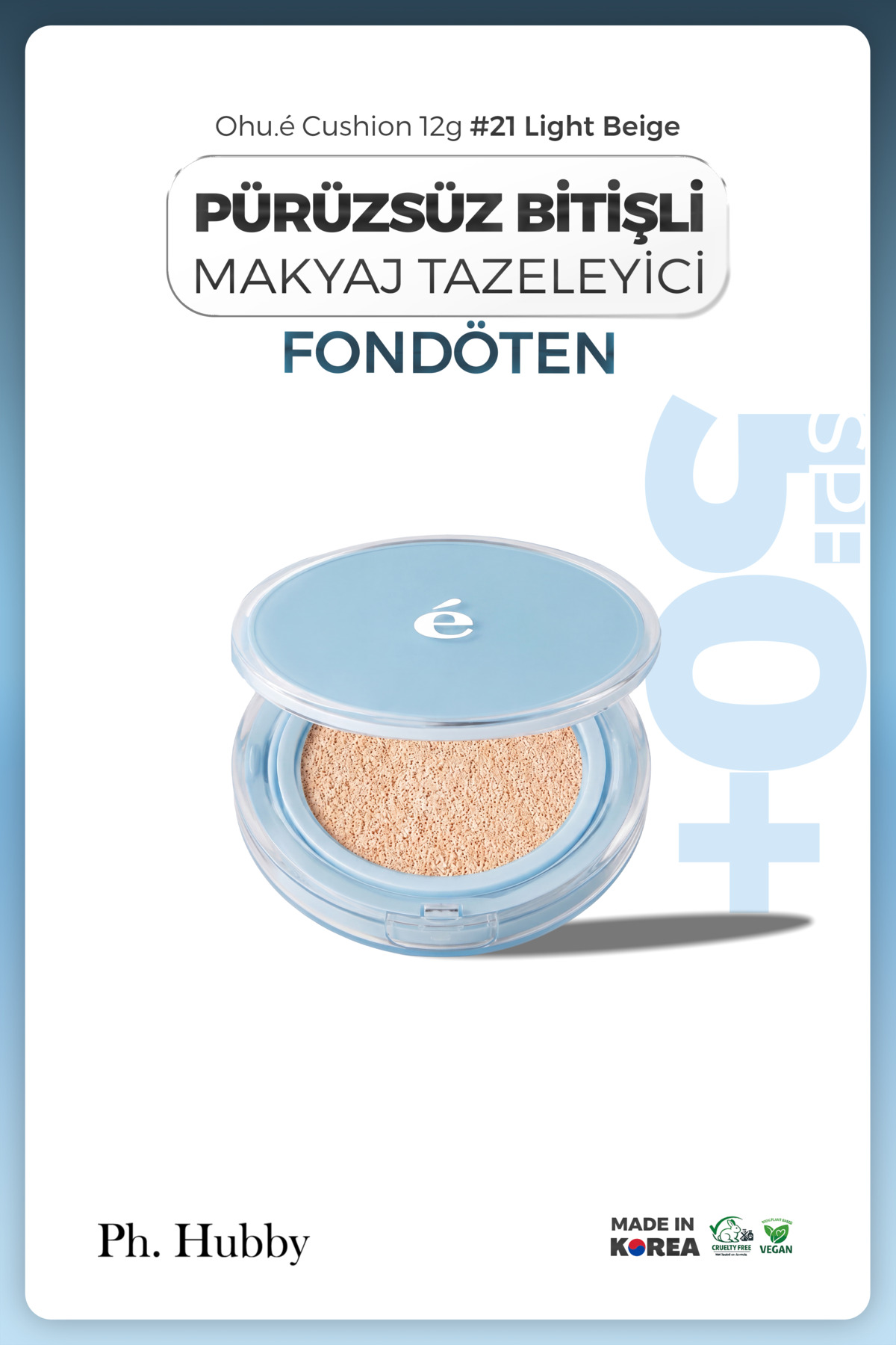 Ph. Hubby Kore Cushion Fondöten Pürüzsüzleştirici Topaklanmayan 21 Light Beige 12 g