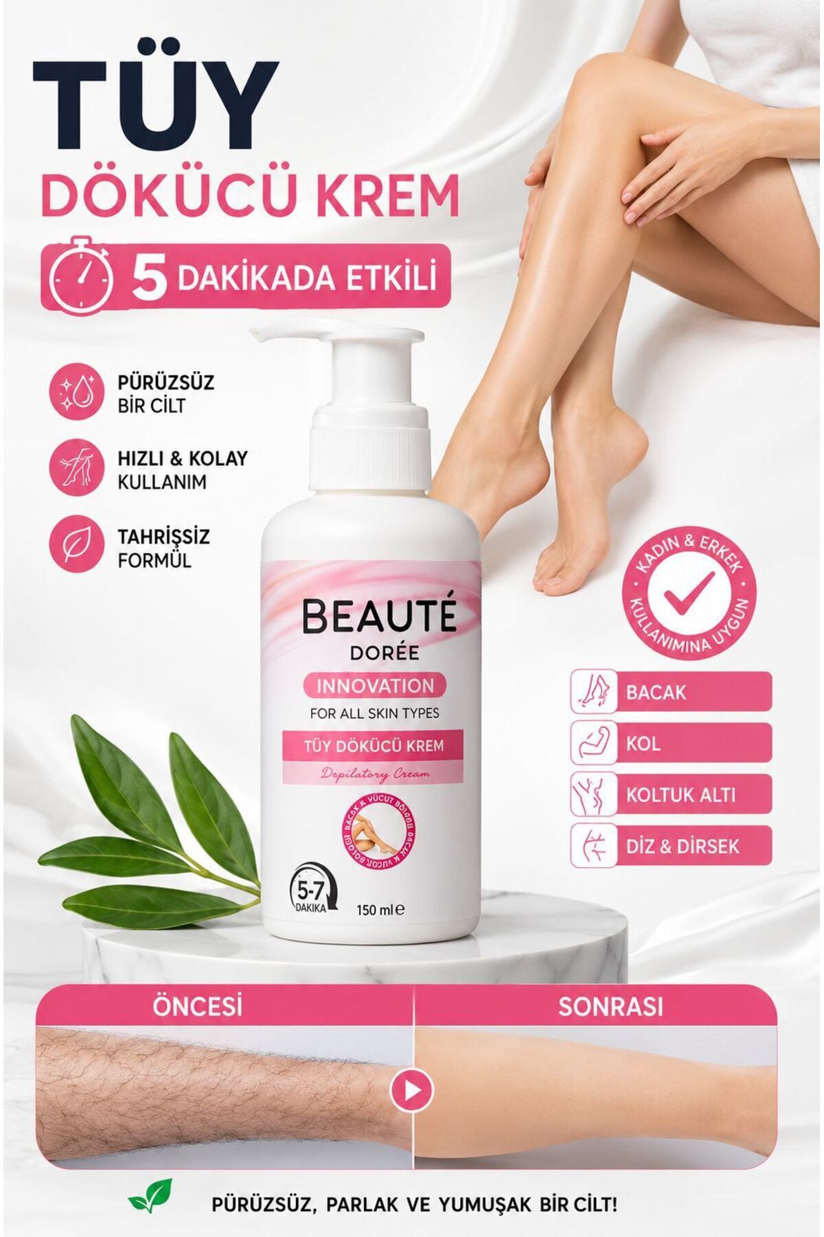 DOREE BEAUTE Lazer Etkili & Tüy Dökücü & Tüy Azaltıcı Krem Tüm