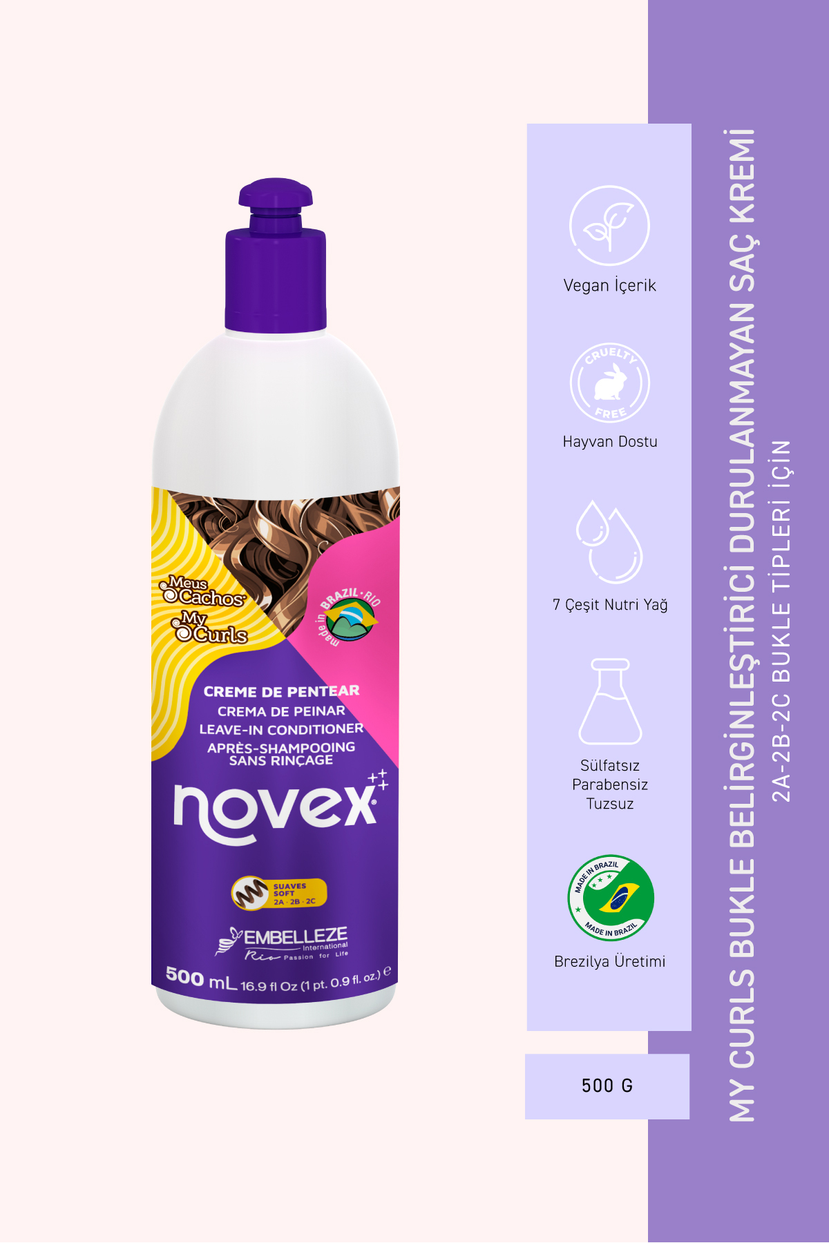NOVEX My Curls 2a-2c Dalgalı Saçlar Için Bukle Belirginleştirici Durulanmayan Saç Bakım Kremi 500g — 876120002824