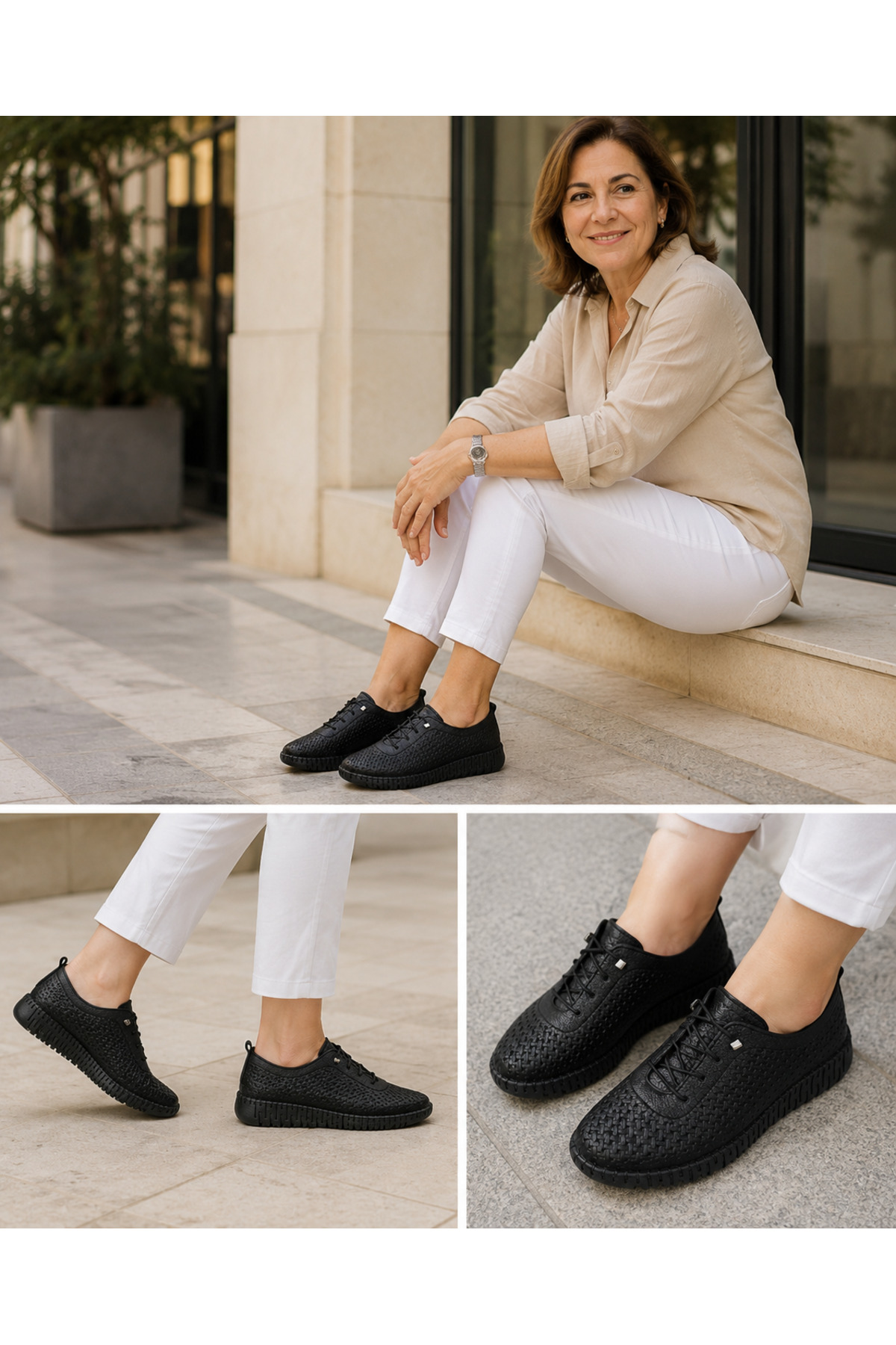 Cooka Shoes Kadın Siyah Hakiki Deri Anne Ayakkabısı Ortopedik Günlük Yürüyüş Ayakkabısı