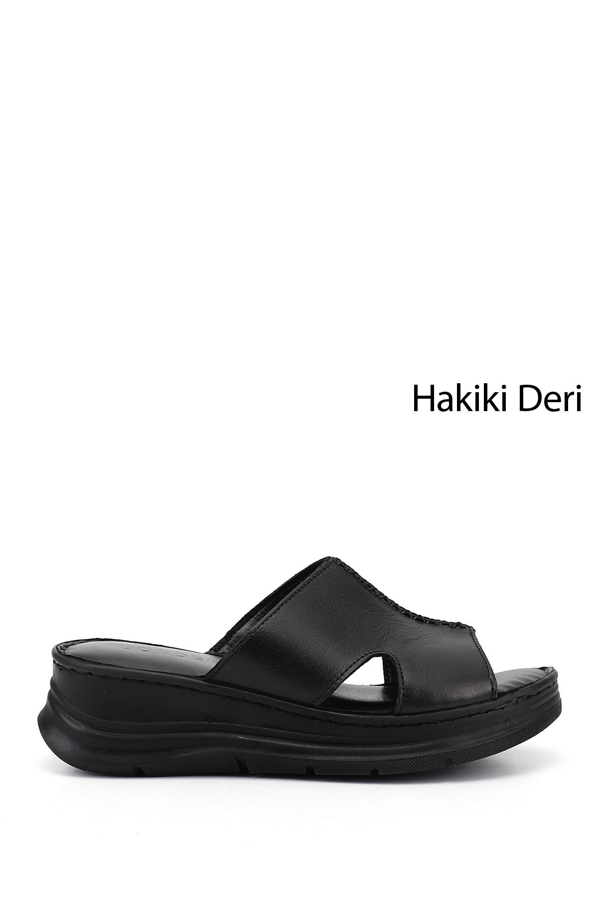 Women's Black Fill Sole Genuine Leather Slippers
