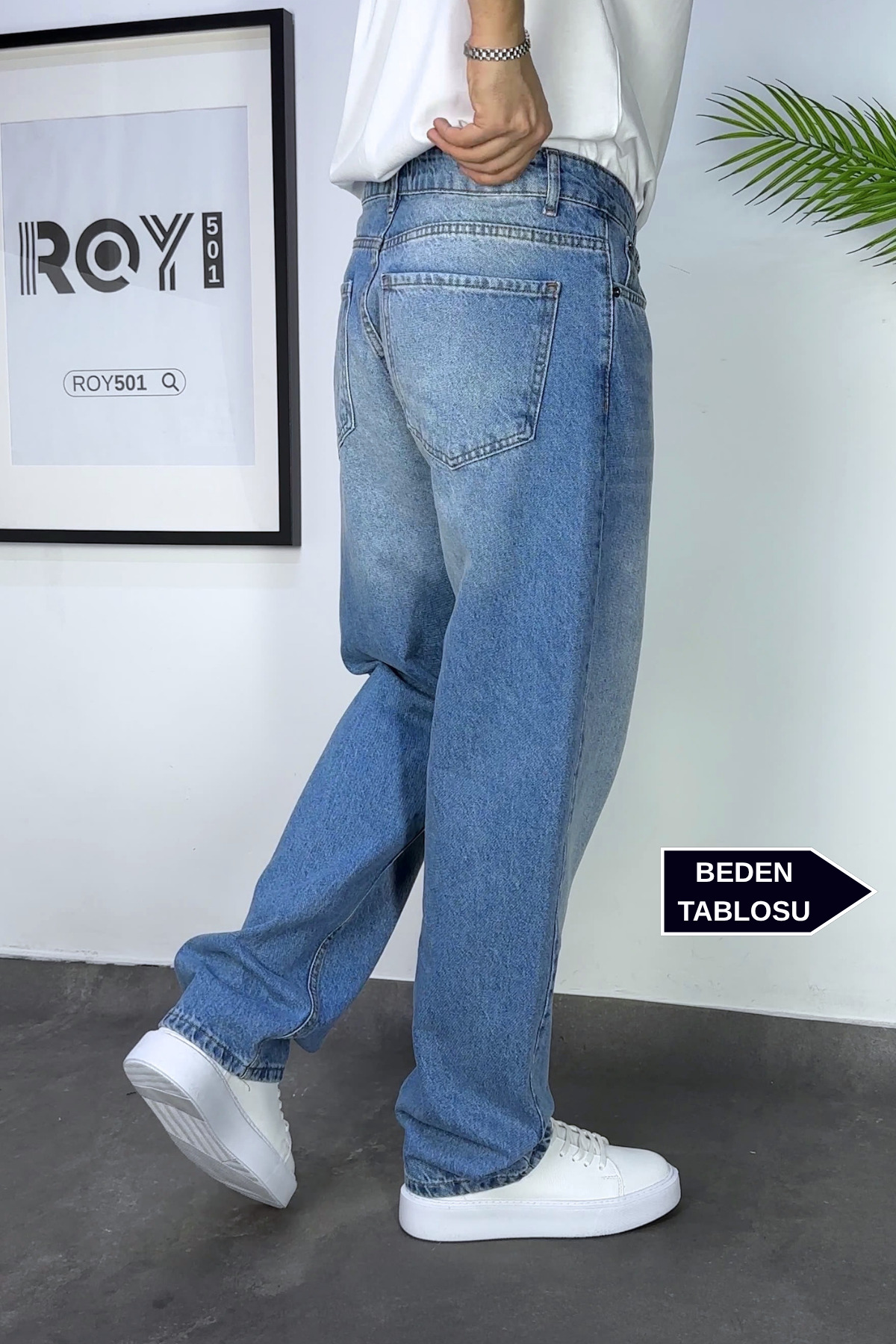 ROY501 Erkek Baggy Pantolon Bol Paça Baggy Jeans Buz Mavisi görsel 2