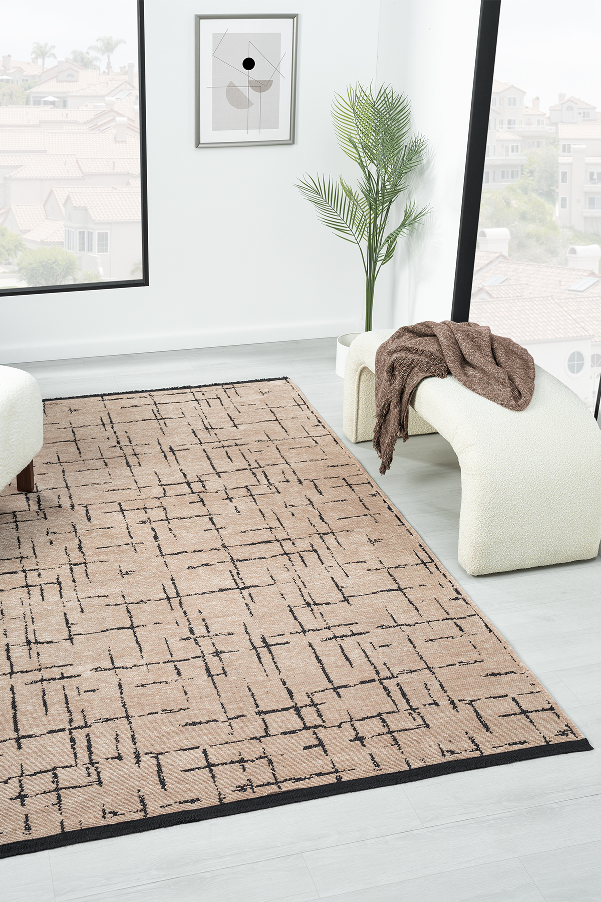 Gaia Beige Carpet Washable Non-Slip Base Chenille Rug Woven Cotton Base Rug 10119