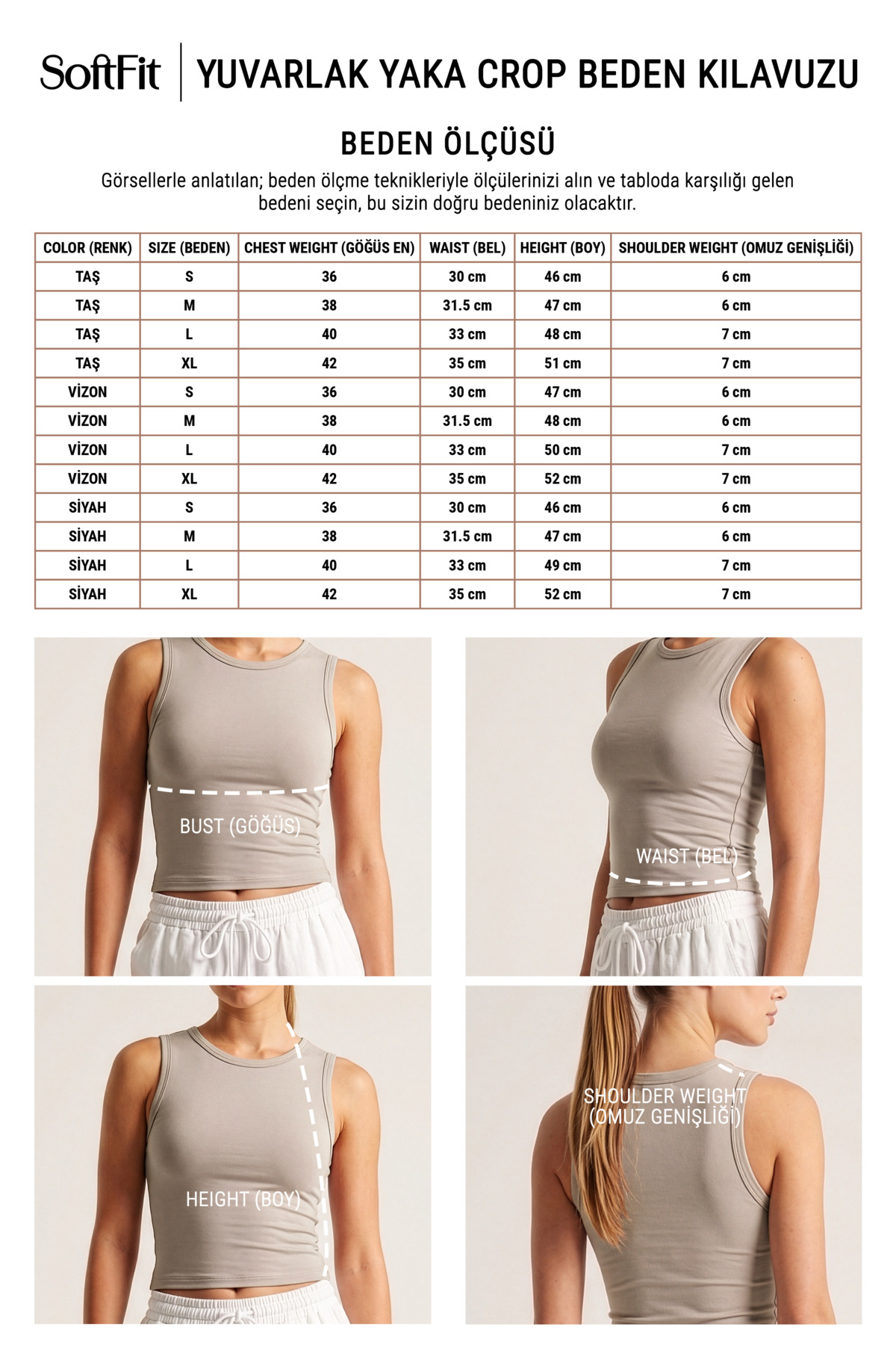 Kadın Bisiklet Yaka Pamuklu Modal Crop 3'lü - SoftFit 7