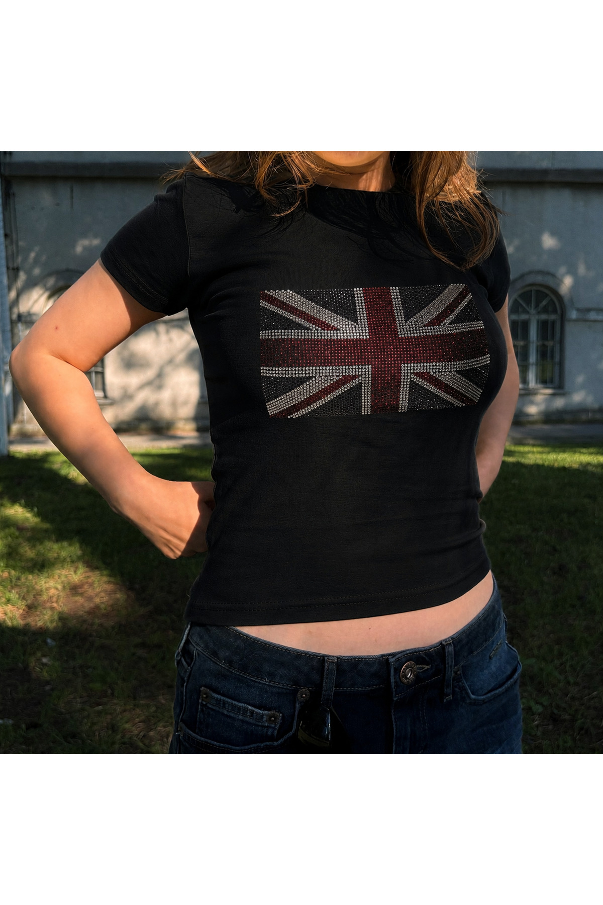 Butik Kadın İngiltere Taş Baskılı Baby Tee Crop Tshirt görsel 4